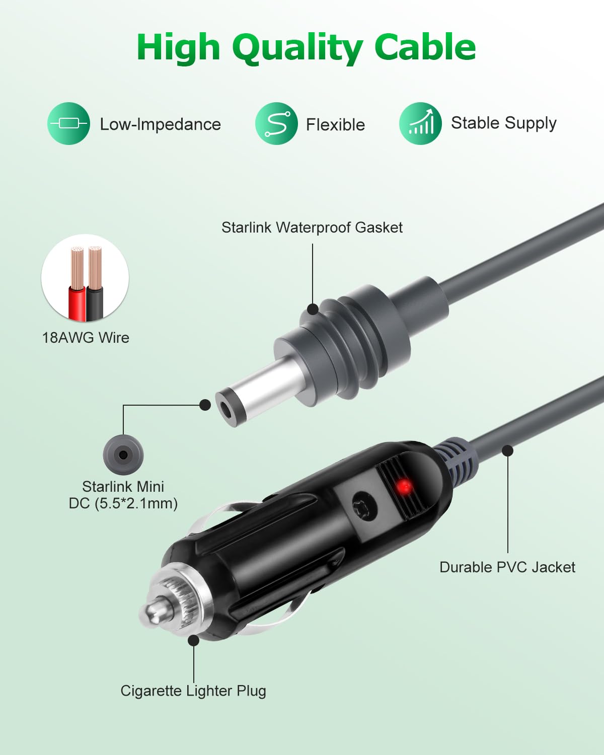 Starlink Mini DC Power Cable Cigarette Lighter 10FT Starlink Mini Cable 12V-24V DC Car Power Cable for Starlink Mini Accessories