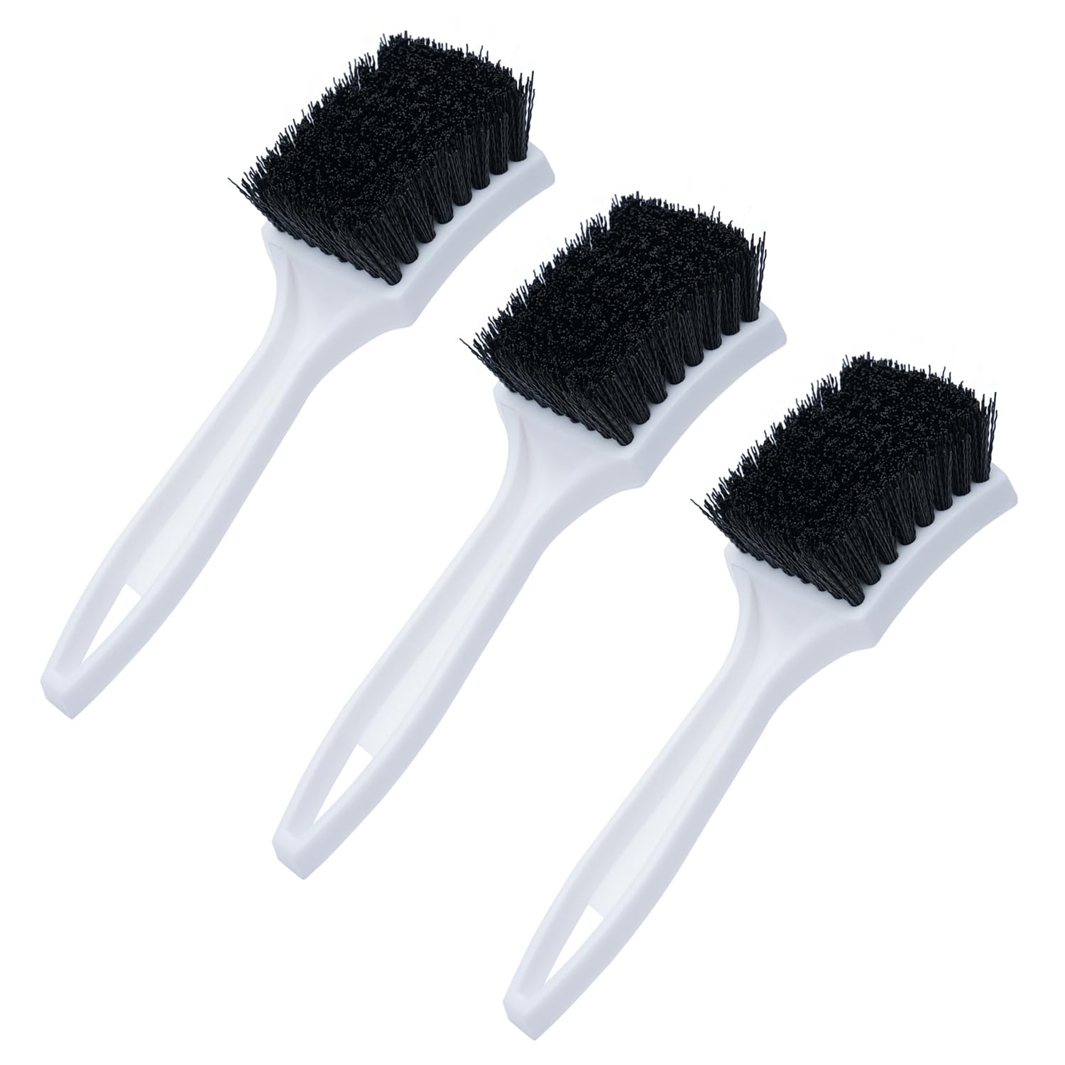 Nanoskin 3-Pack 8.5-Inch Deep Clean Stiff Scrub Brushes for Carpets & Floor Mats, Black Nylon - Pro Automotive Detailing, Home C
