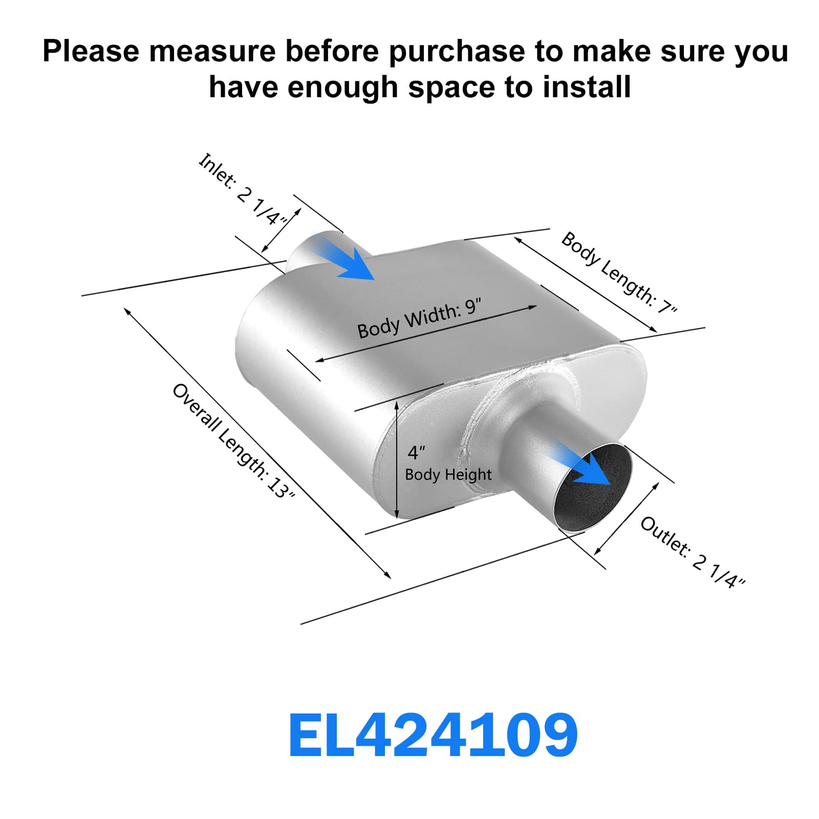 Universal Exhaust Muffler With Aggressive Sound, Anti-Corrosive Muffler, Chamber Performance Mufflers For Cars, Trucks(2.25'' Ce