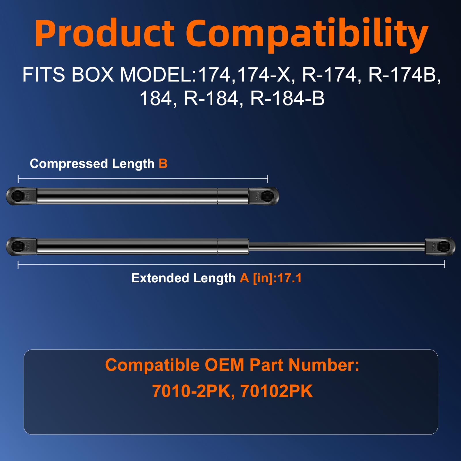 Qty (2) 12In 7010-2Pk Tool Gas Shock Strut Lift Support For Weather Guard Lo-Side Aluminum Box, Fits Model# 174, 174-X, R-174, R