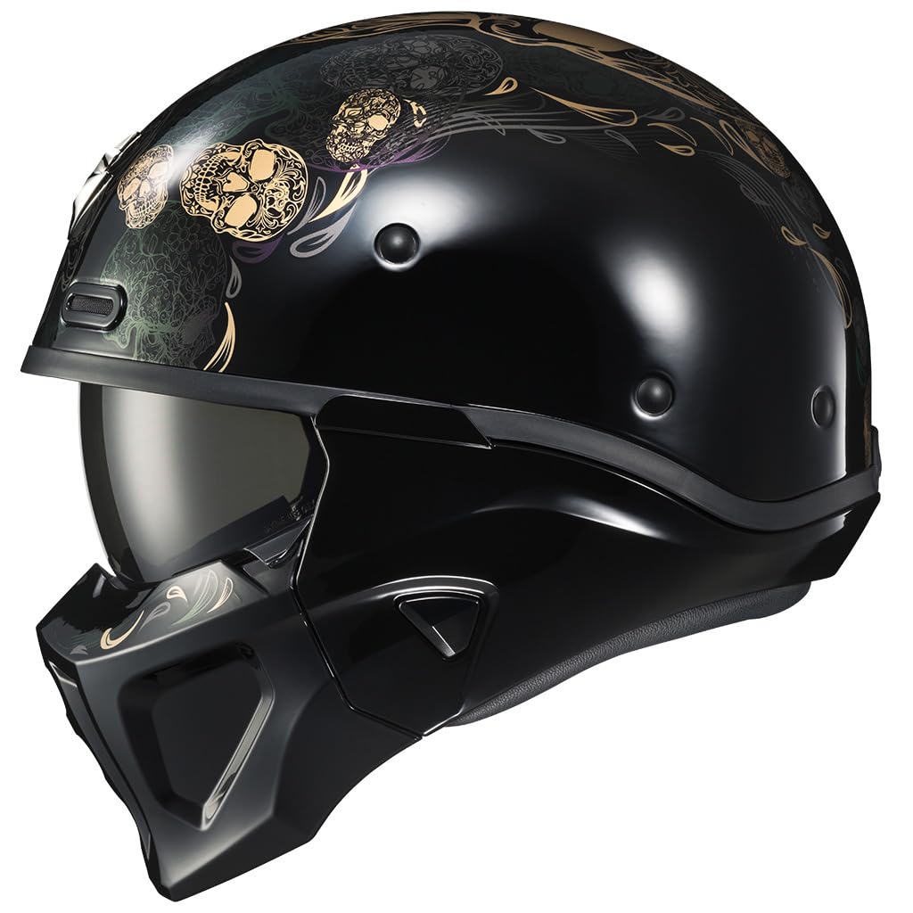 ScorpionEXO Covert X Open Face Half Shell 3/4 Motorcycle Helmet Comm Ready Speaker Pockets DOT Kalavera (Black - 2X-Large)