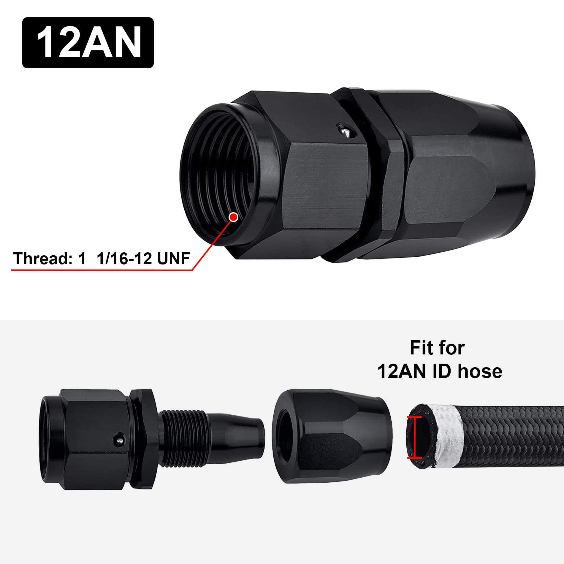 Evil Energy 12An Hose End Fitting Straight Swivel For Cpe Braided Hose Black