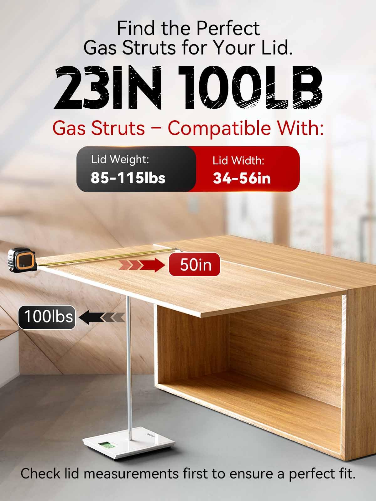 23 Inch 100Lb/445N Per Gas Shock Strut Spring For Rv Bed Boat Bed Cover Door Lids Floor Hatch Door Shed Window And Other Custom