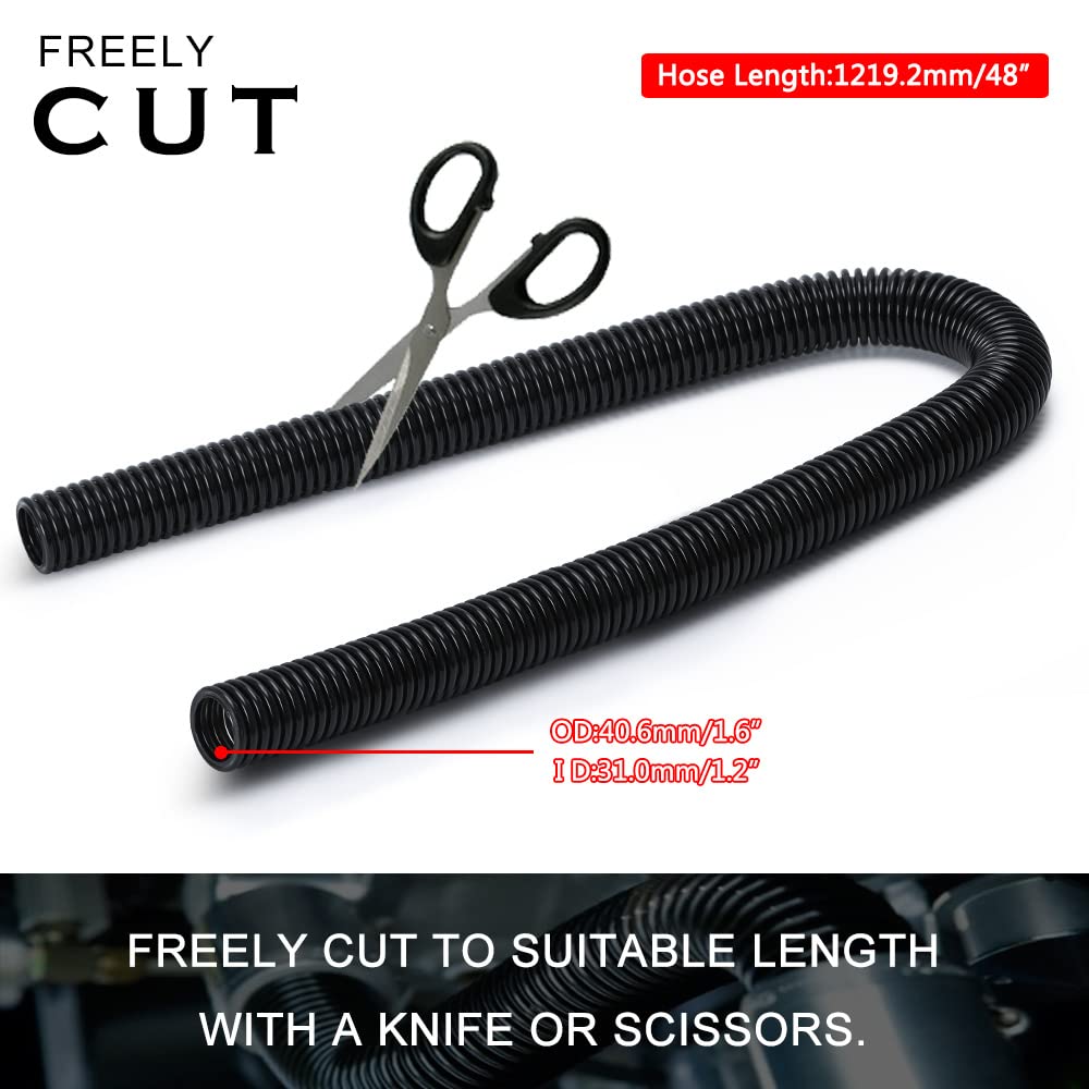 Hypertune Universal 48'' Stainless Steel Radiator Flexible Coolant Water Hose Kit With 4Pcs Clamp 1.25'' 1.5'' 1.75'' Black