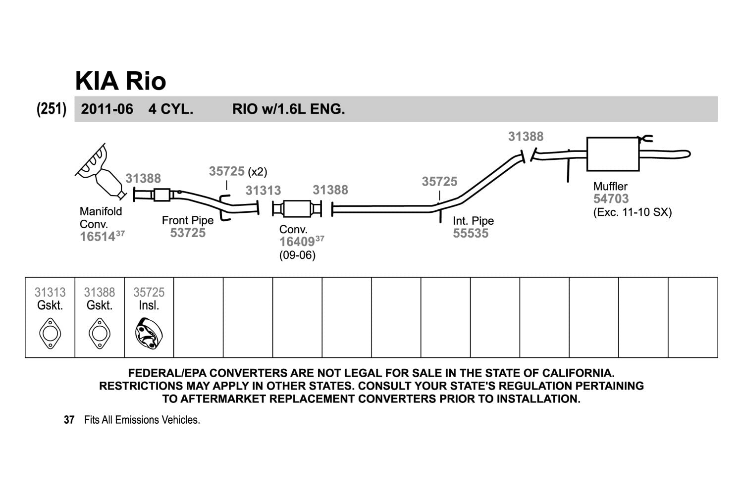 Walker 53725 Exhaust Pipe For Hyundai Accent