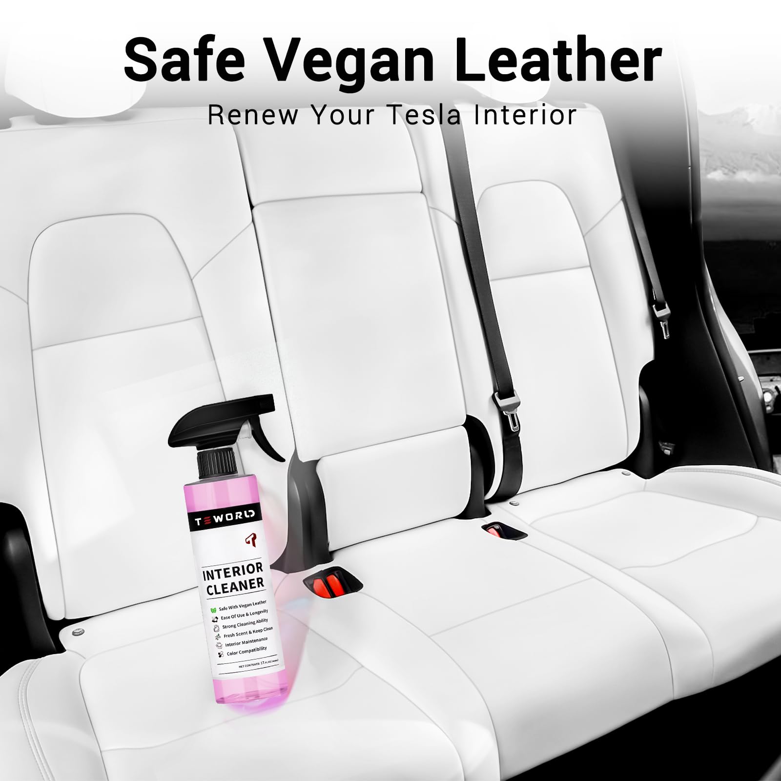 Tesla Seat Cleaner Remover Stain Biodegradable, Safe on White & Black Vegan Leather, Tesla Interior Cleaning Products for Seats,