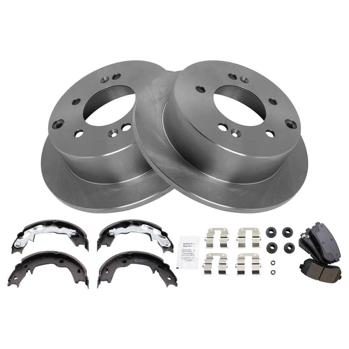Trq Rear Brake Pad & Rotor Kit Brake Pads Brake Rotor Parking Brake Shoe Set Ceramic Compatible With 2010-2013 Kia Forte Forte K