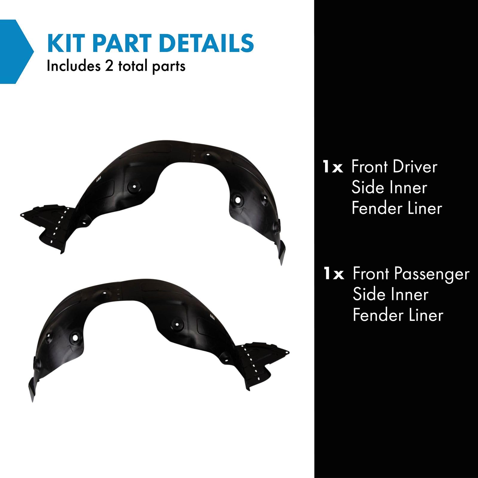 Trq Front Inner Fender Liner Set Compatible With 2017-2018 Hyundai Santa Fe Sport Hy1248171 Hy1249171