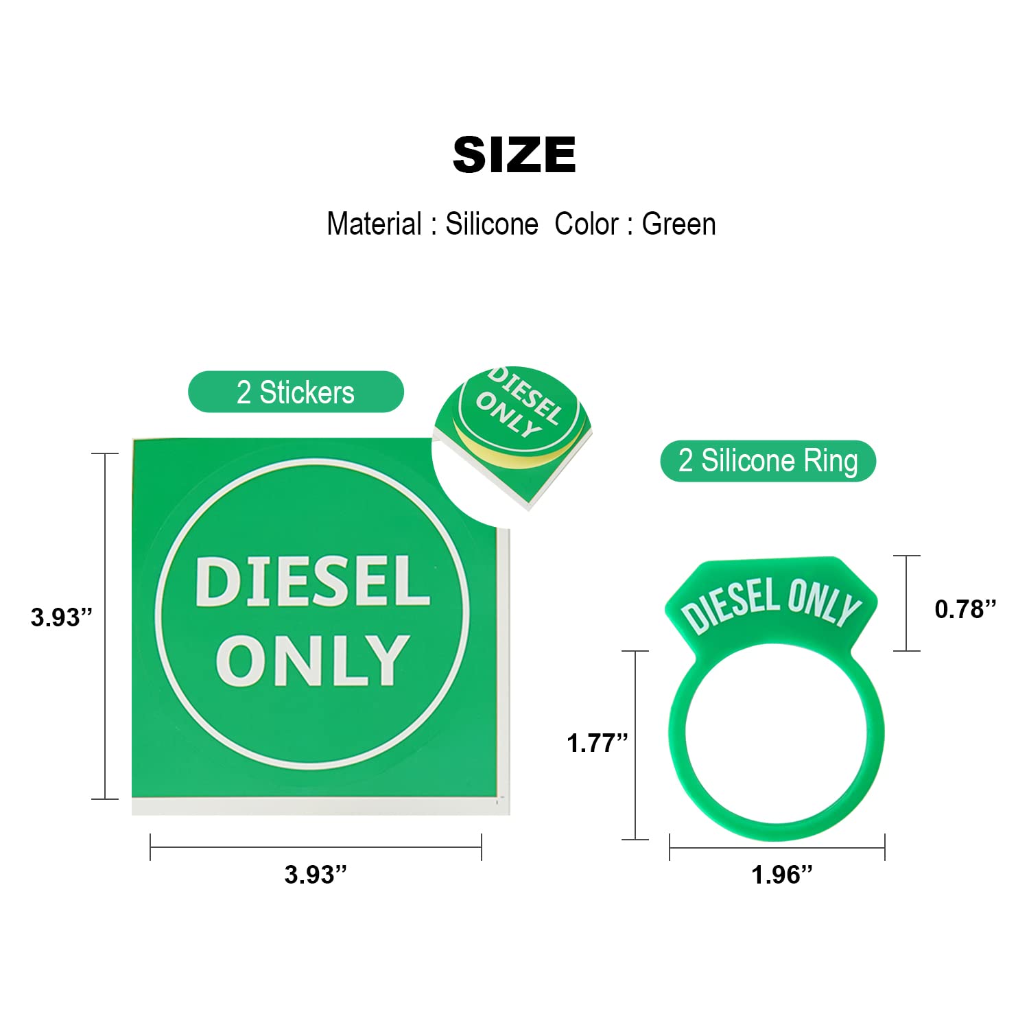 Carrotez Diesel Fuel Cap Silicone Ring 2Pcs With 2 Stickers, Gas Cap Truck Accessories Replacement Parts - Green