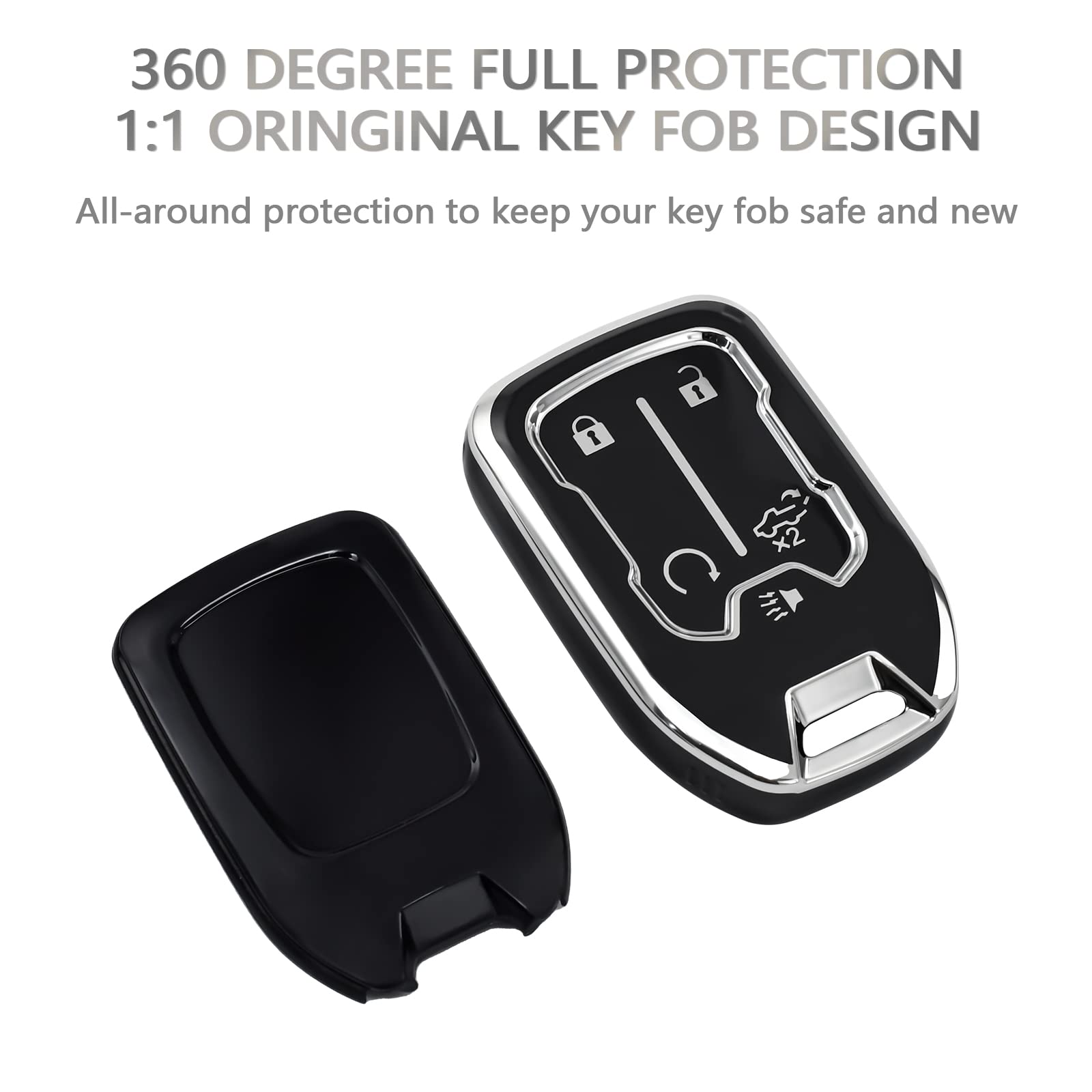Offcurve Compatible With Gmc Key Fob Cover Key Fob Case For Chevy Suburban Tahoe Terrain Acadia Yukon Silverado Gmc Sierra 1500 2500Hd 3500Hd Car Accessories Smart Key Protector, Black