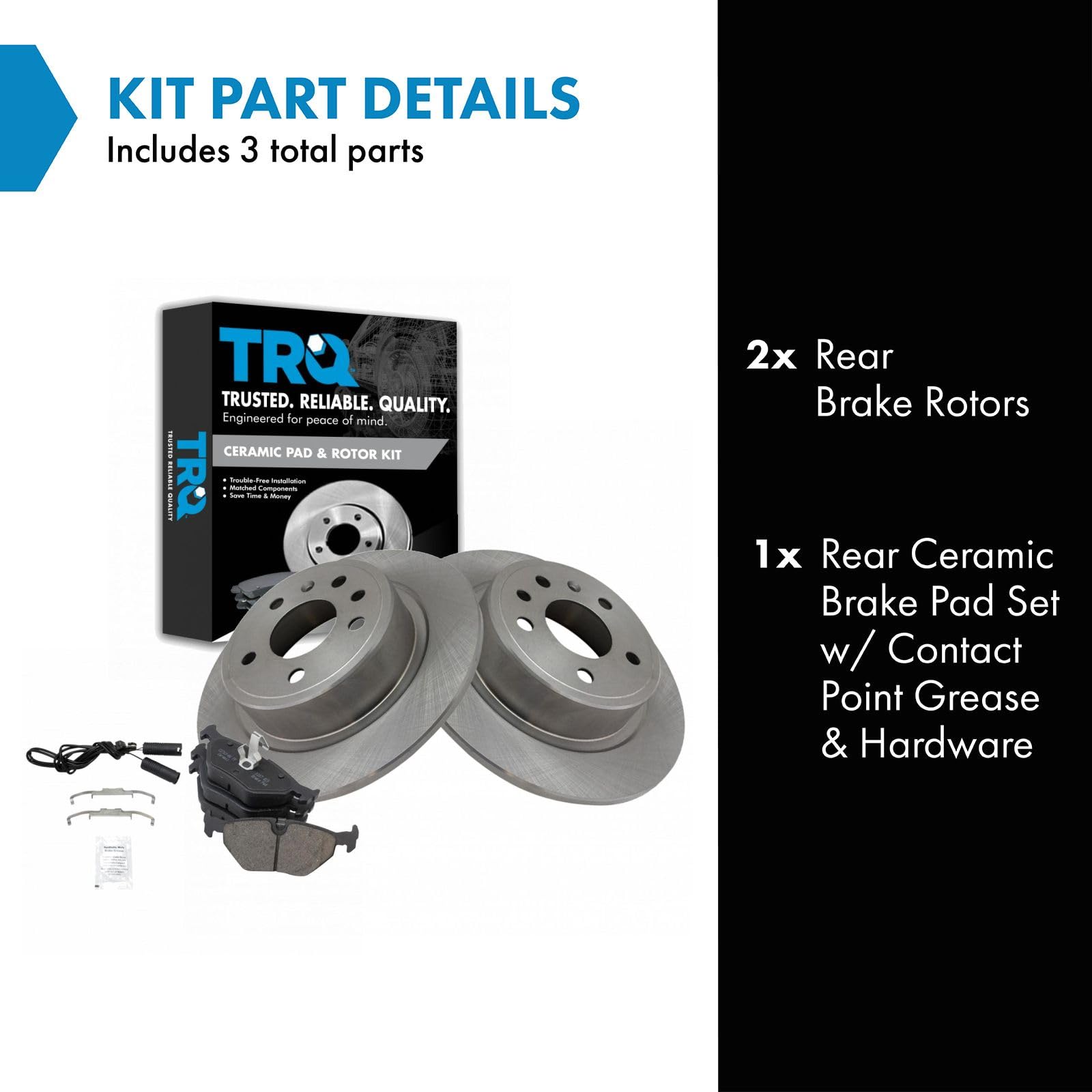 TRQ Rear Brake Pad & Rotor Kit Brake Pads Brake Rotor Ceramic Compatible with 1999-2009 Saab 9-5