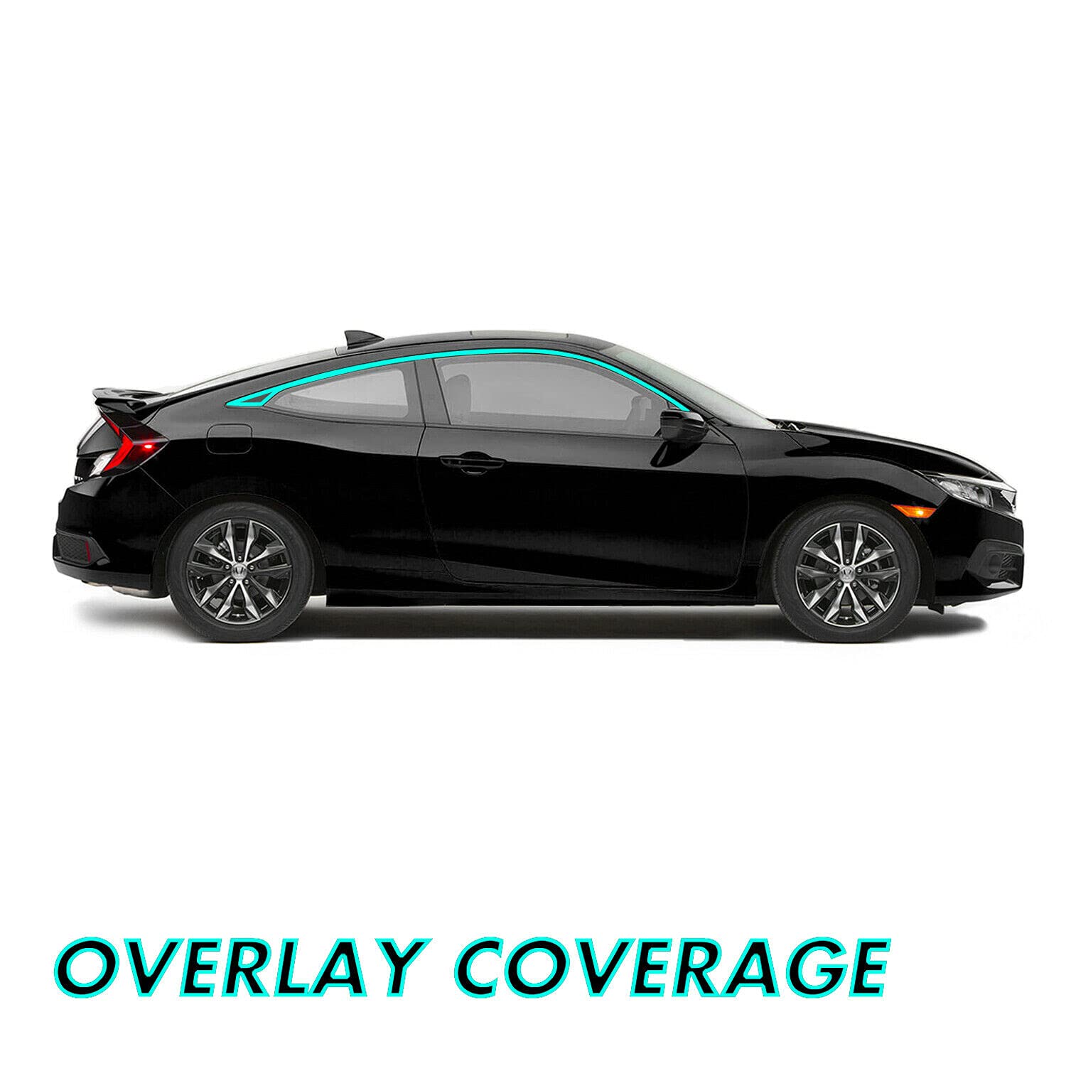 Slickmod Chrome Delete Blackout Vinyl Overlay For 2016-2021 Honda Civic Coupe Window Trim (Gloss Black)