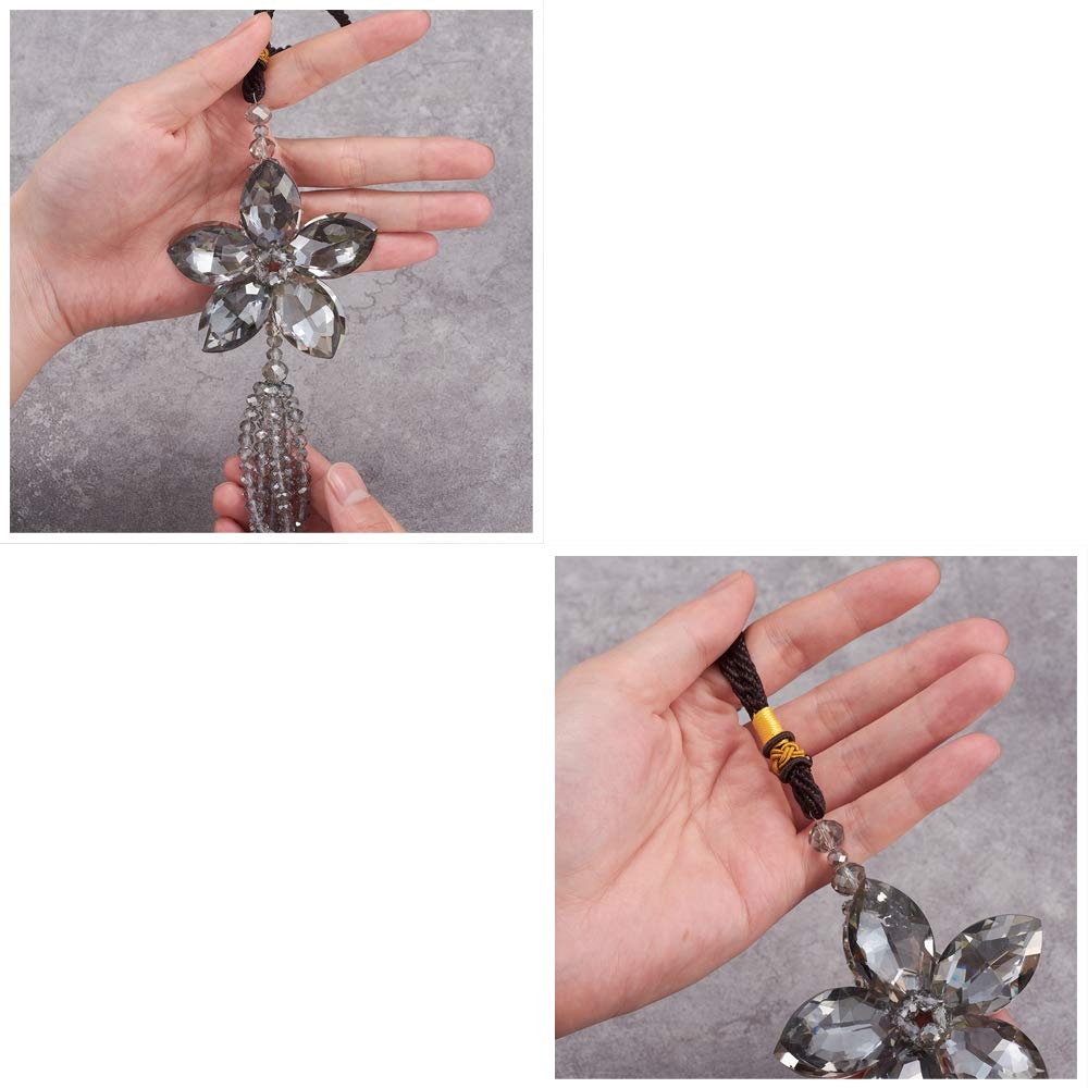 Atmomo Crystal Flower Car Rear View Mirror Pendant Car Hanging Ornament Lucky Car Charm With Dangle Beads, Gray