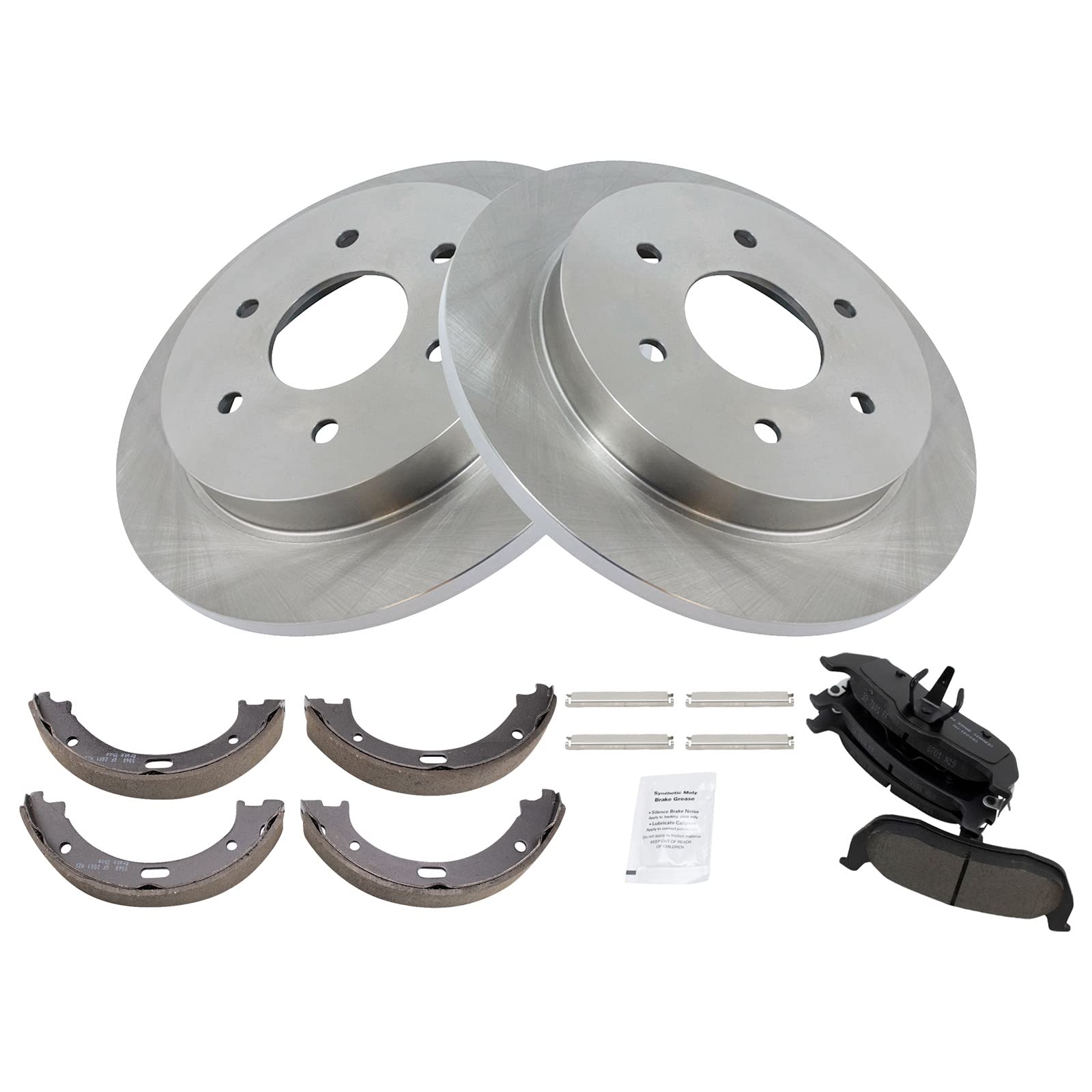Trq Rear Brake Pad & Rotor Kit Brake Pads Brake Rotor Parking Brake Shoe Set Ceramic Compatible With 2004-2010 Infiniti Qx56 200