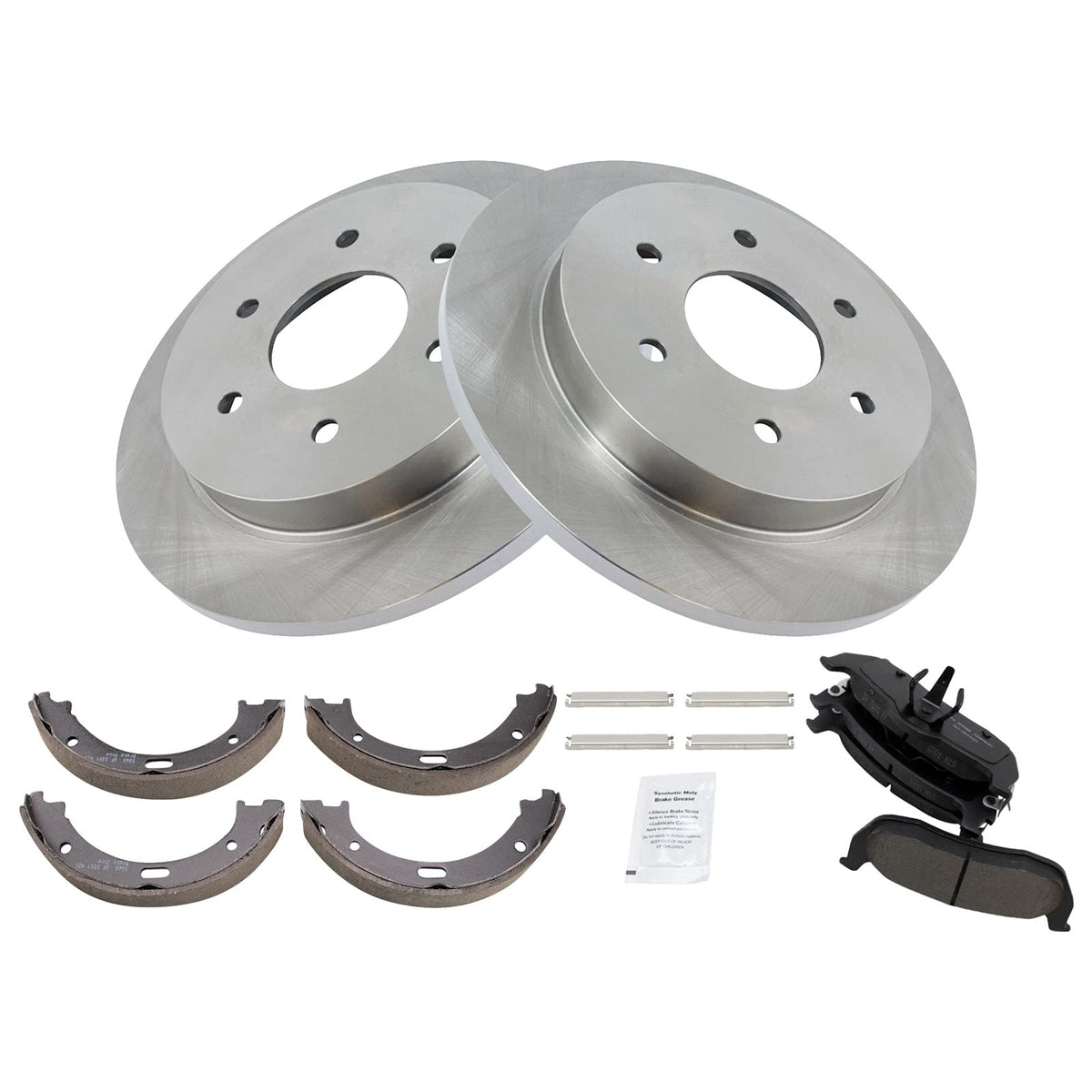 Trq Rear Brake Pad & Rotor Kit Brake Pads Brake Rotor Parking Brake Shoe Set Ceramic Compatible With 2004-2010 Infiniti Qx56 200