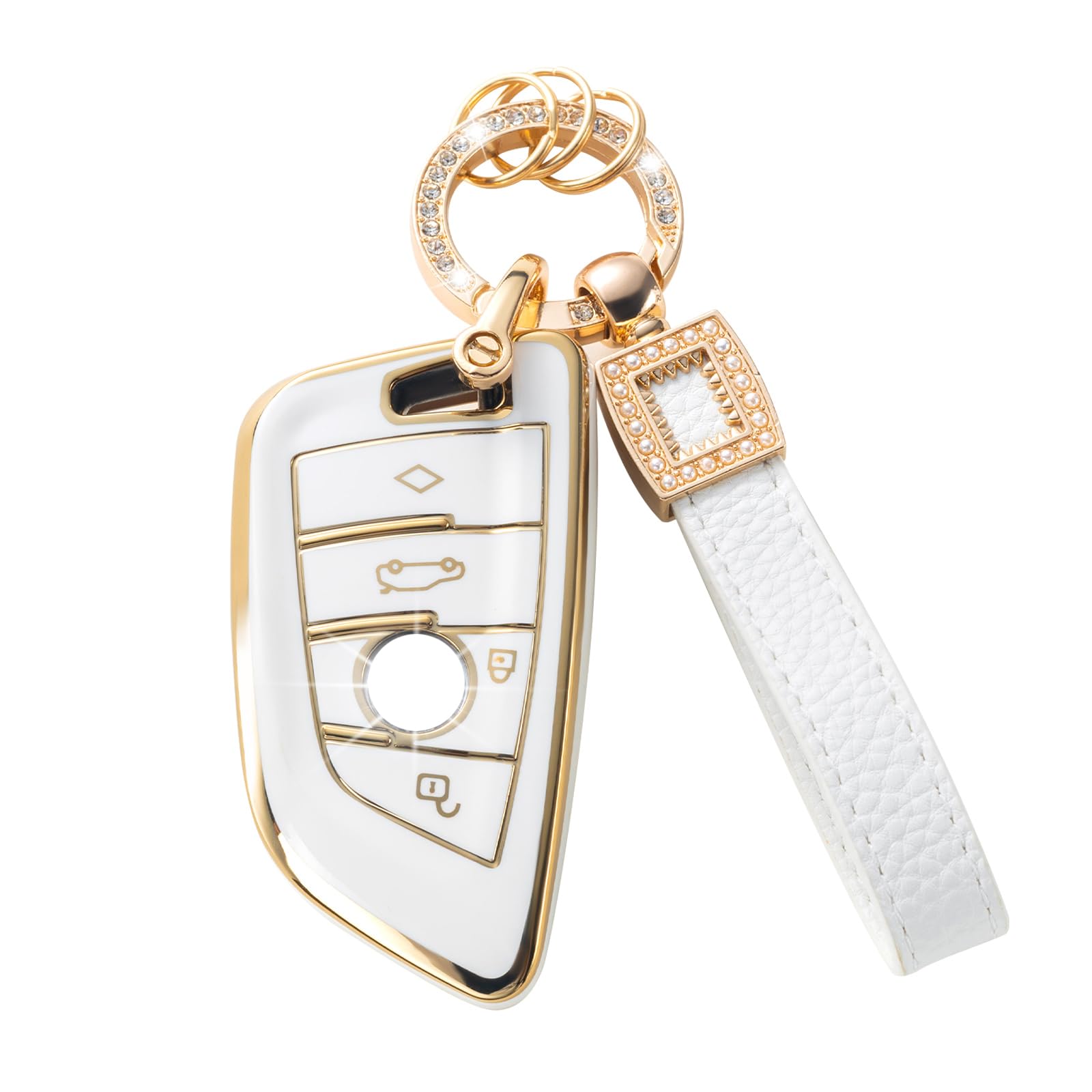 Cacarlike For Bmw Key Fob Cover With Leather Lanyard, Car Key Fob Case Compatible With Bmw X1 X2 X3 X5 X6 2 5 6 7 Series 3 4 But