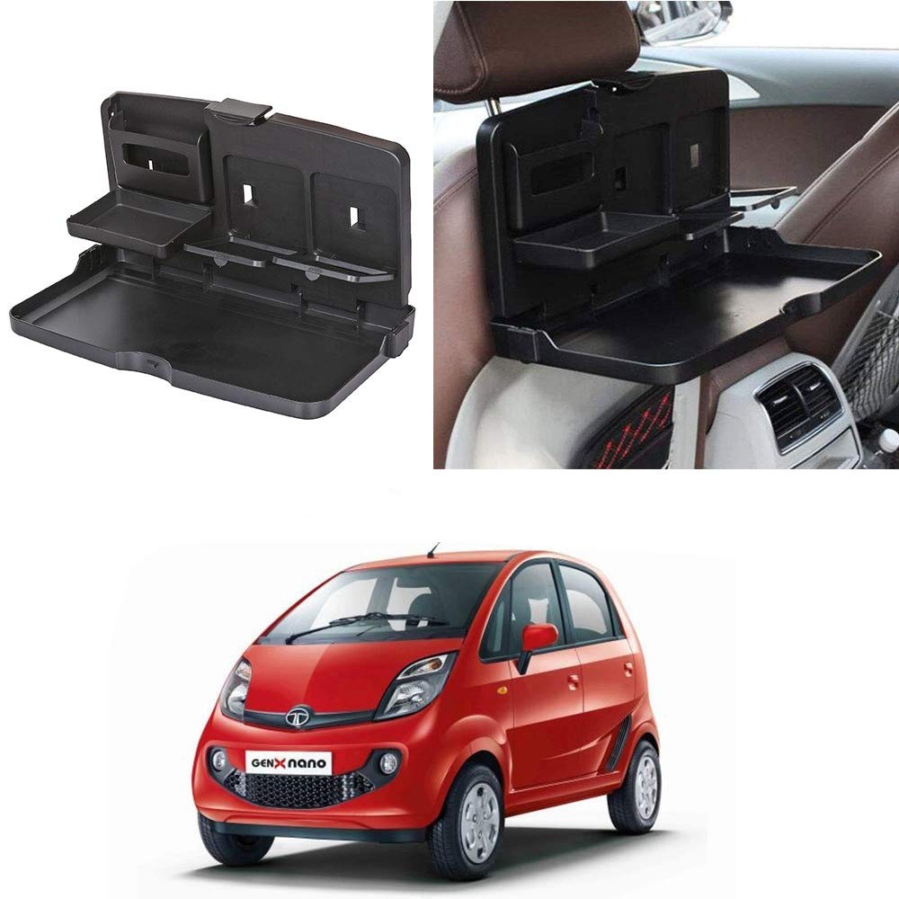 Oshotto (FT02) Car Backseat Food Travel Dining Meal & Snaks Tray & Cup Holder Compatible with Tata Nano (Black)  1 Piece