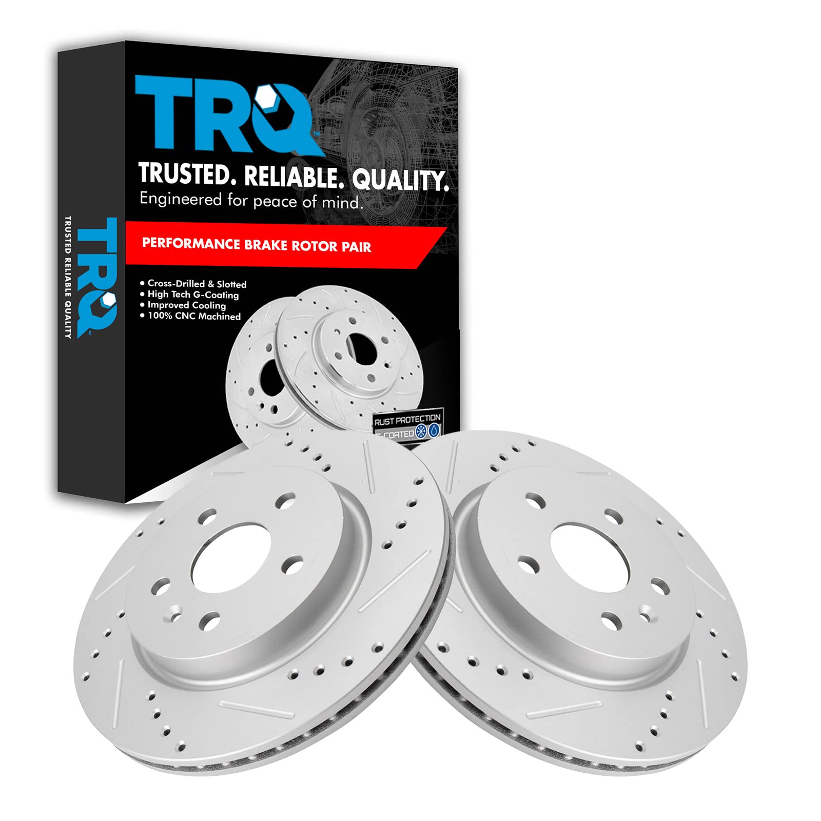 Trq Rear Performance Drilled & Slotted Brake Rotor Compatible With Gm