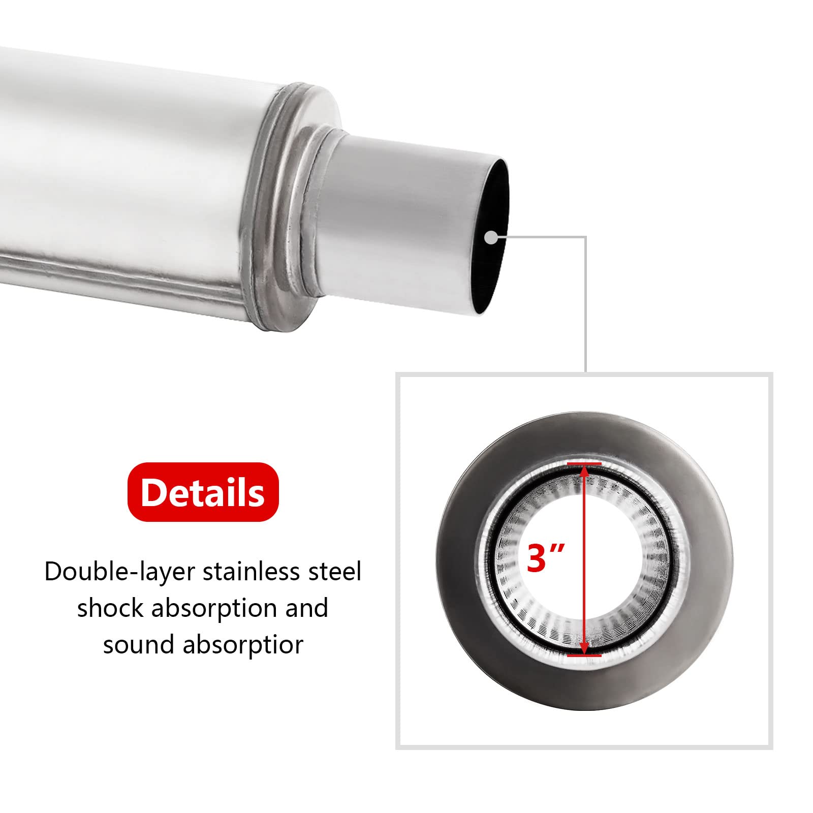 3'' Exhaust Muffler,Universal Resonator Stainless Steel Straight Through Design Exhaust Tip,20'' Overall Deep Sound for Cars (3'