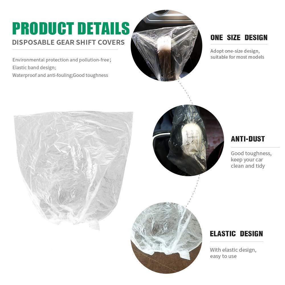 500Pcs Disposable Gear Shift Cover Plastic Transparent Car Gear Shift Protective Covers With Elastic Trims For Car Gear Shift Protection
