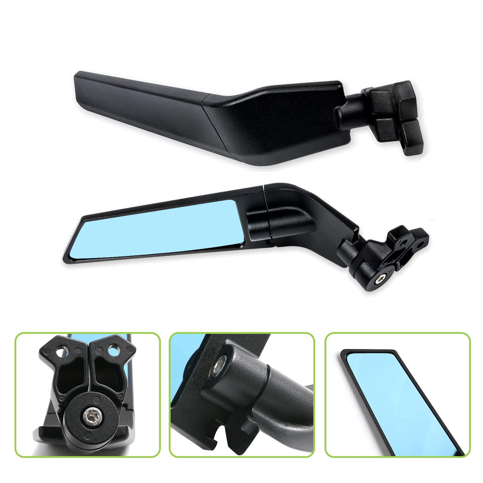 Pacewalker Motorcycle Adjustable Aluminum Rearview Mirror Wind Wing Mirror Compatible With 2018-2022 Kawasaki Ninja 400 650 Zx10R Zx6R Zx-636 Honda Suzuki(Anti-Glare Lens)