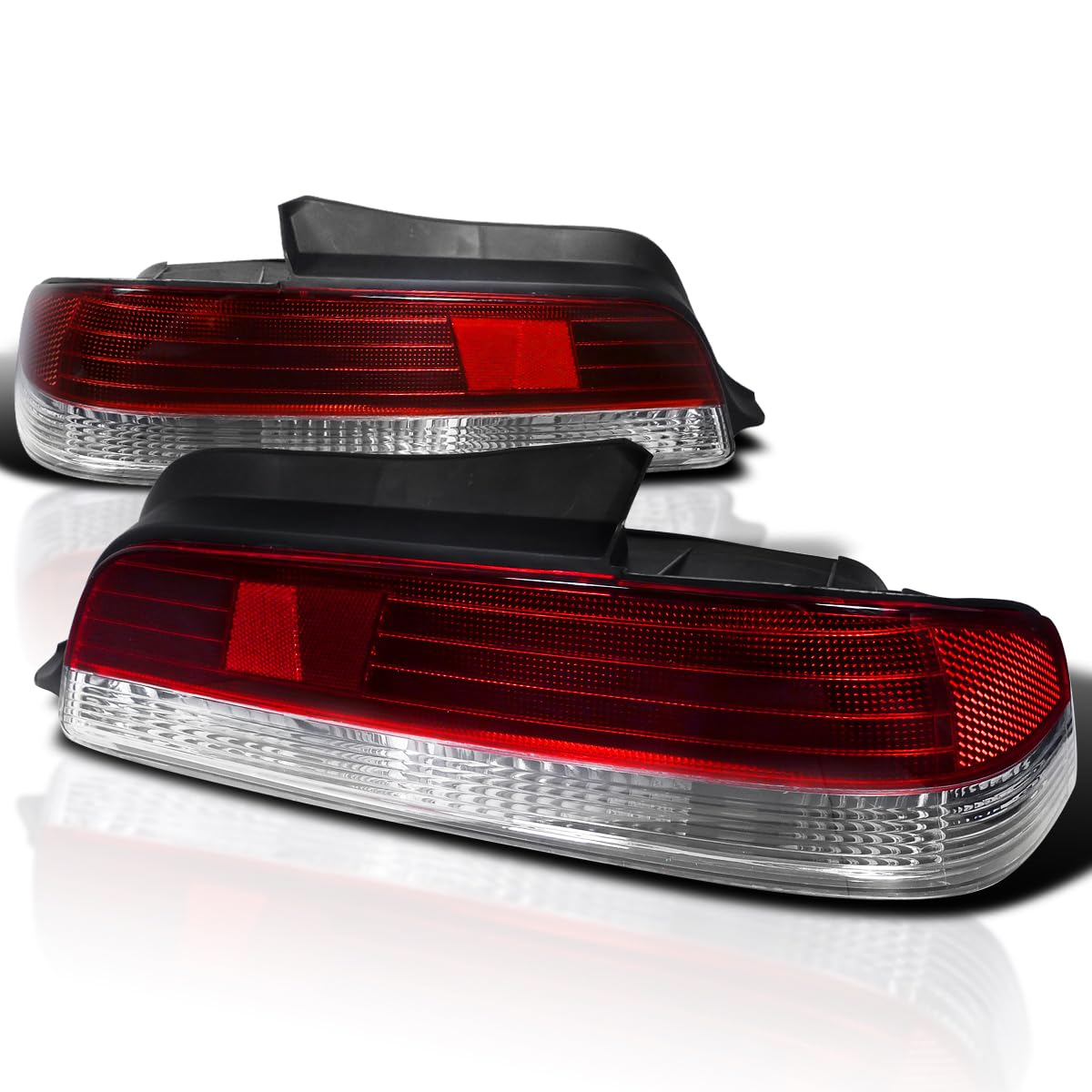Spec-D Tuning Red Clear Lens Tail Lights Compatible With 1997-2001 Honda Prelude, Left + Right Pair Assembly