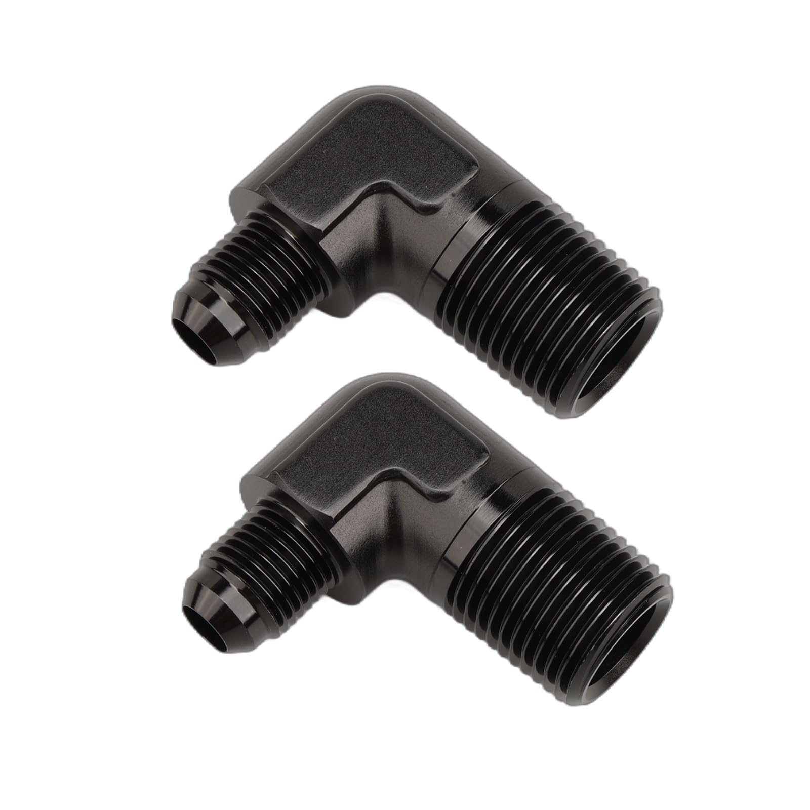 Ac Performance 90 Degree Elbow -4 An Male To 3/8'' Npt Male Fitting Adapter Connector Aluminum Black, Pack Of 2