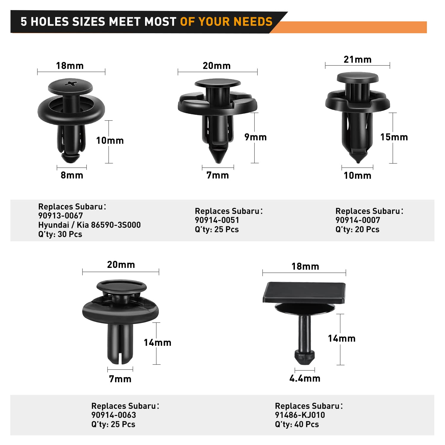 Gooacc 158Pcs Fender Liner Push-Type Retainer Cowl Panel Vent Cap For Subaru 90913-0067 90914-0051 90914-0007 90914-0063 91486-K