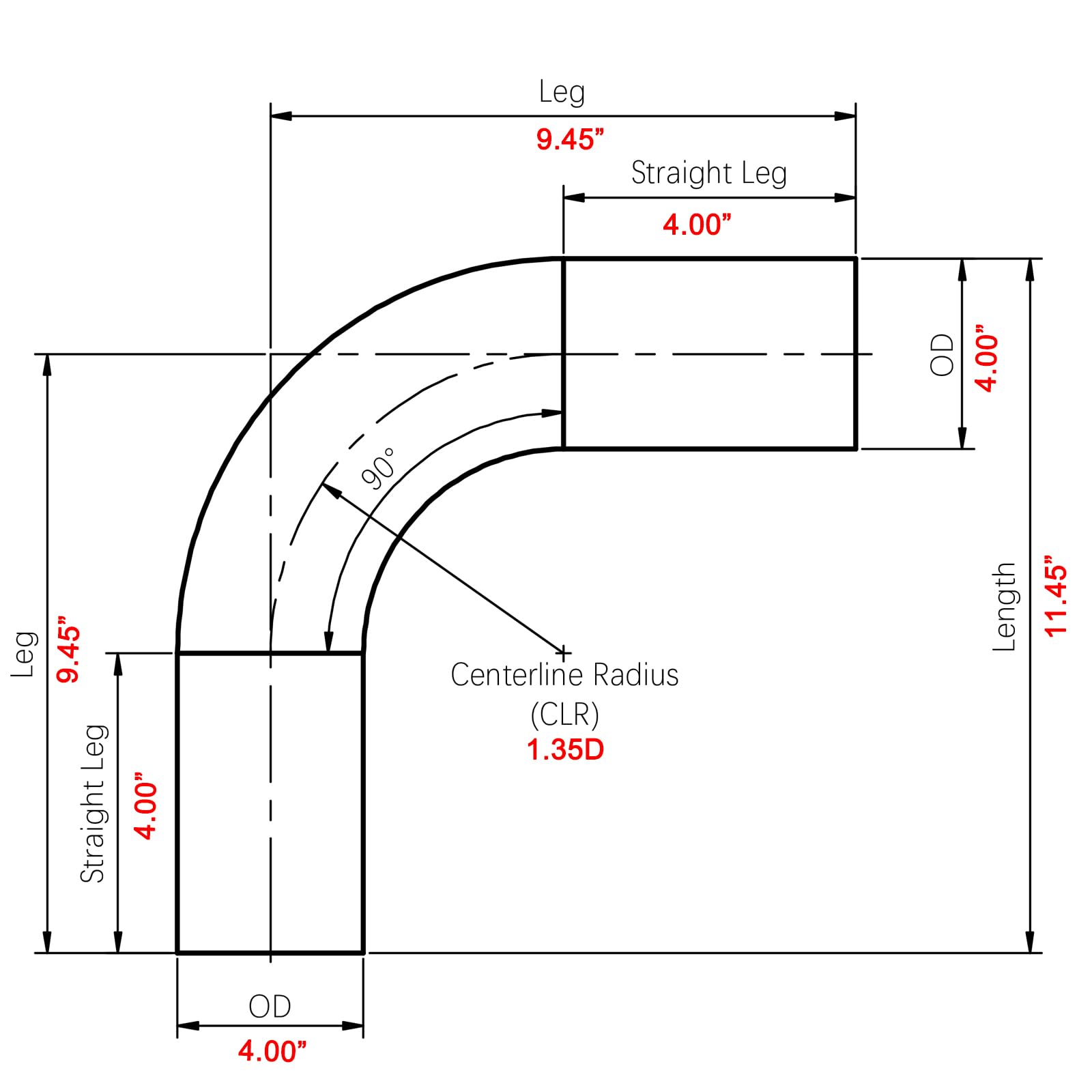Ac Performance 4'' (102Mm) Od 90 Degree Aluminum Mandrel Elbow Intercooler Pipe Air Intake Tube, 1.35D Radius, Brushed Finish