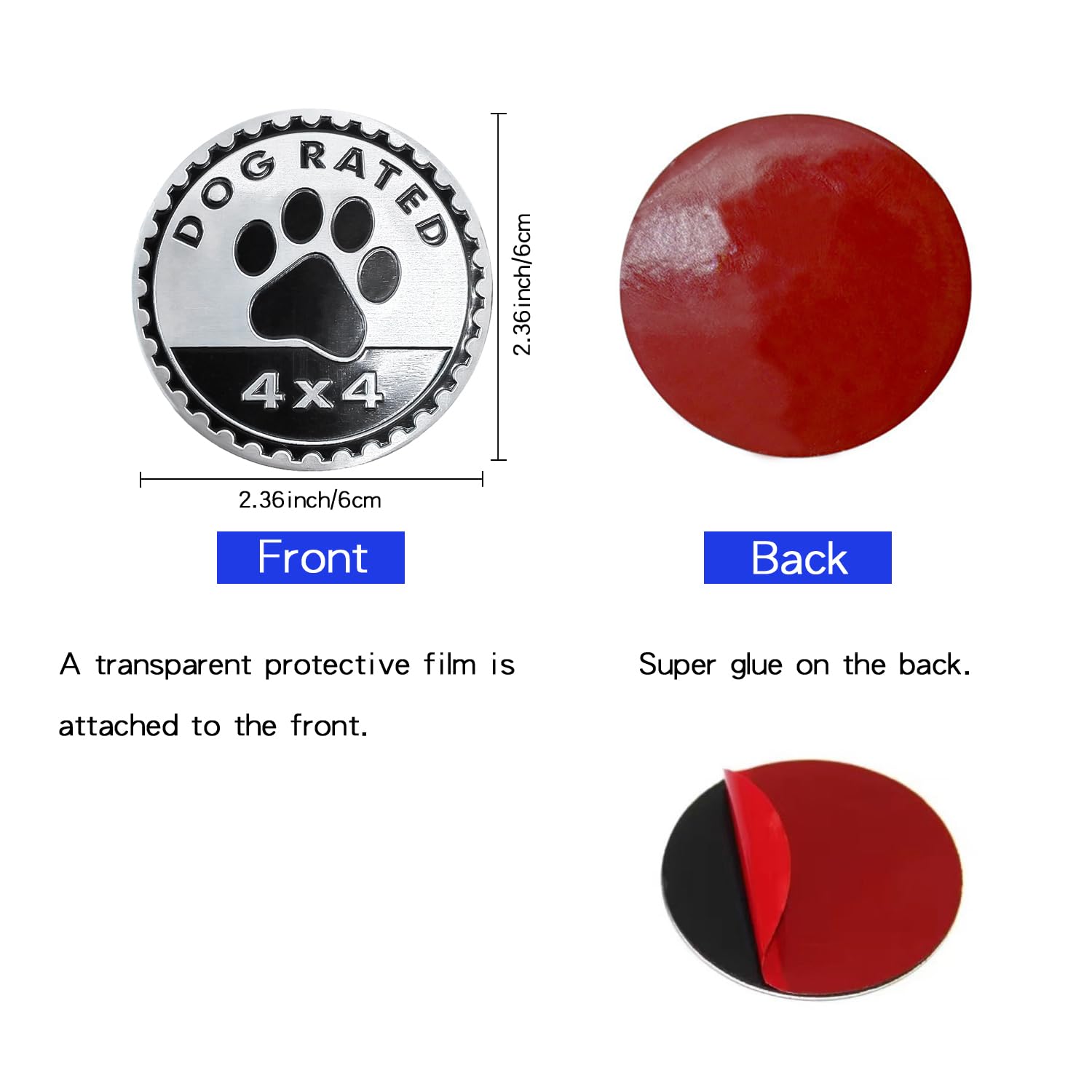 2 Pcs Dogs Badge Rated Car Emblem, 4 X 4 Metal Automotive Badge, 3D Round Metal Car Badges Emblems, Car Badge Decals Stickers Co