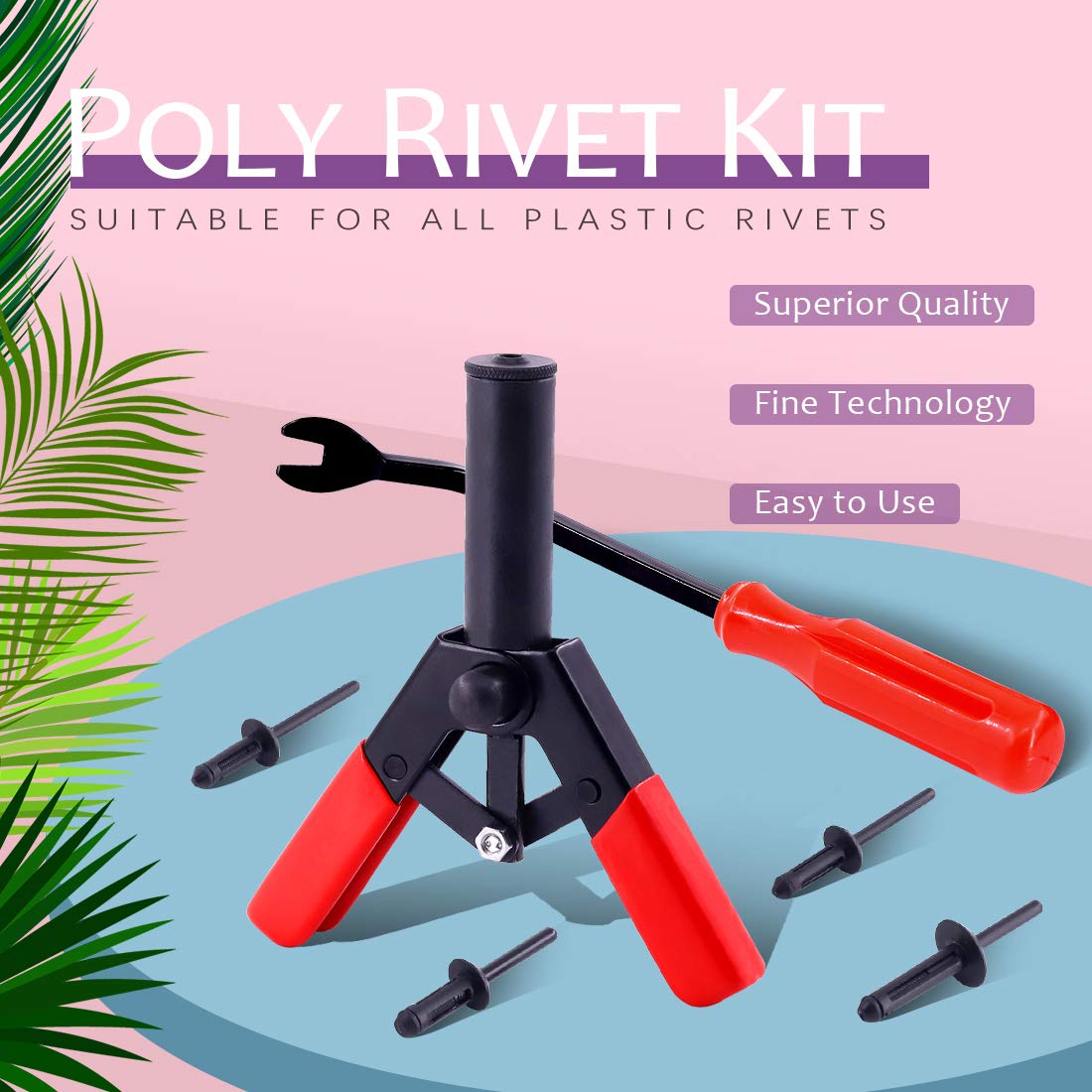 Swpeet 41Pcs Poly Rivet Gun Set With 1Pcs Rivet Removal Tool, Poly Rivet Tool For All Plastic Rivets Safe Metal Or Plastic Clips Removal - Free Fastener Remover Included