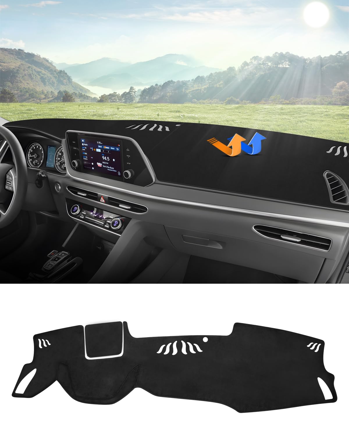 Autorder Custom Fit For Dashboard Cover Mat 2020-2023 Hyundai Sonata Accessories Flannel Dash Mat Non-Slip Carpet Sunshade Glare