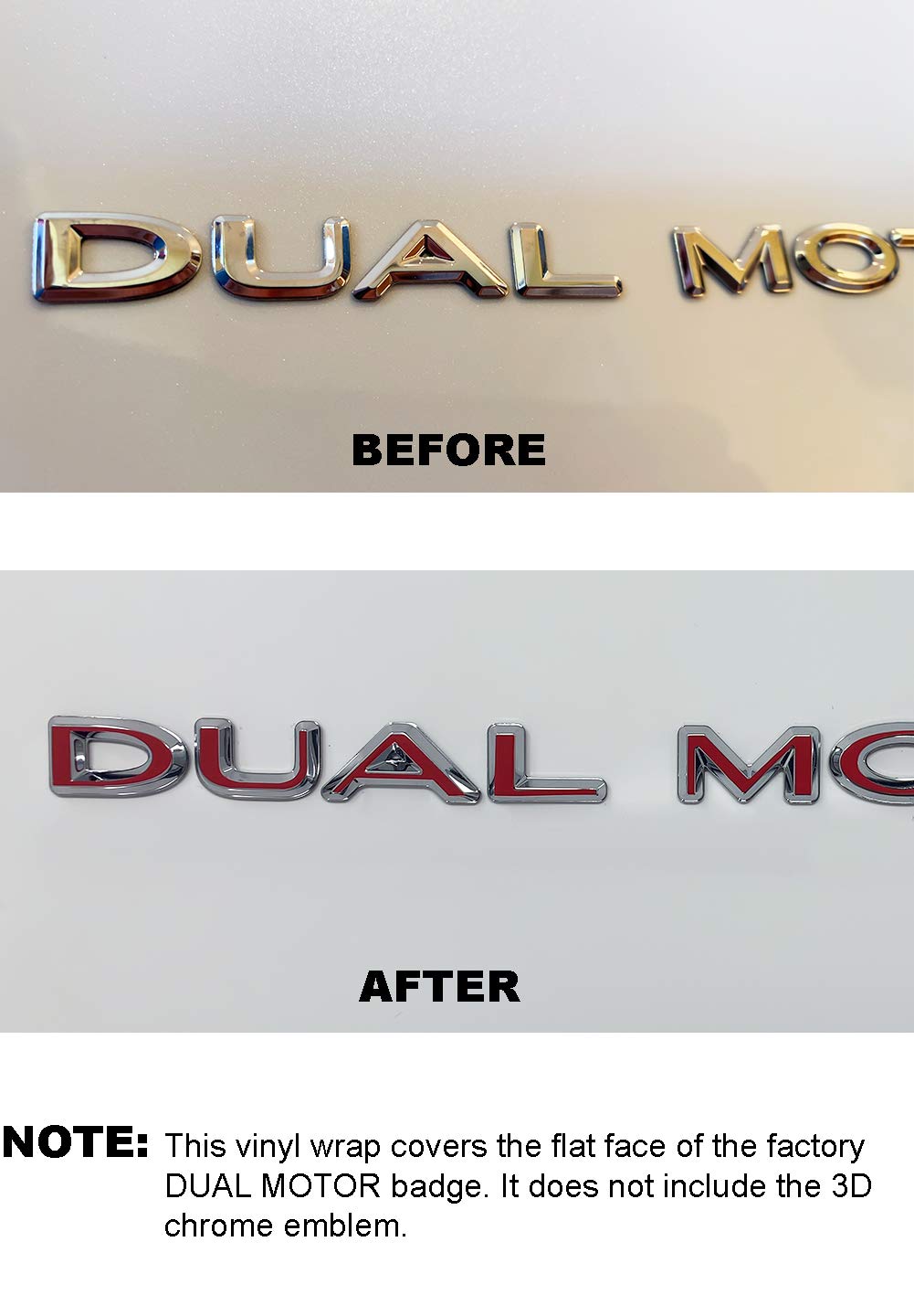 Custom Cut Graphics Dual Motor Badge Wrap for Tesla Model 3/S/X/Y, 2-pc Set (Gloss Red)