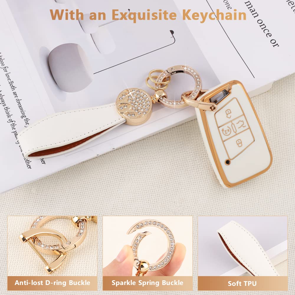 Pifoog Car Key Cover For Volkswagen Jetta Tiguan Atlas Arteon Taos Tpu Soft Keys Fob Case Shell Glitter Keychain Keys Accessories White Gold Girl Women
