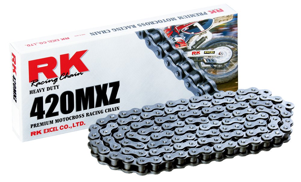 RK Racing Chain 420MXZ-120 (420 Series) Steel 120 Link Heavy Duty MX/SX Racing Non O-Ring Chain with Connecting Link