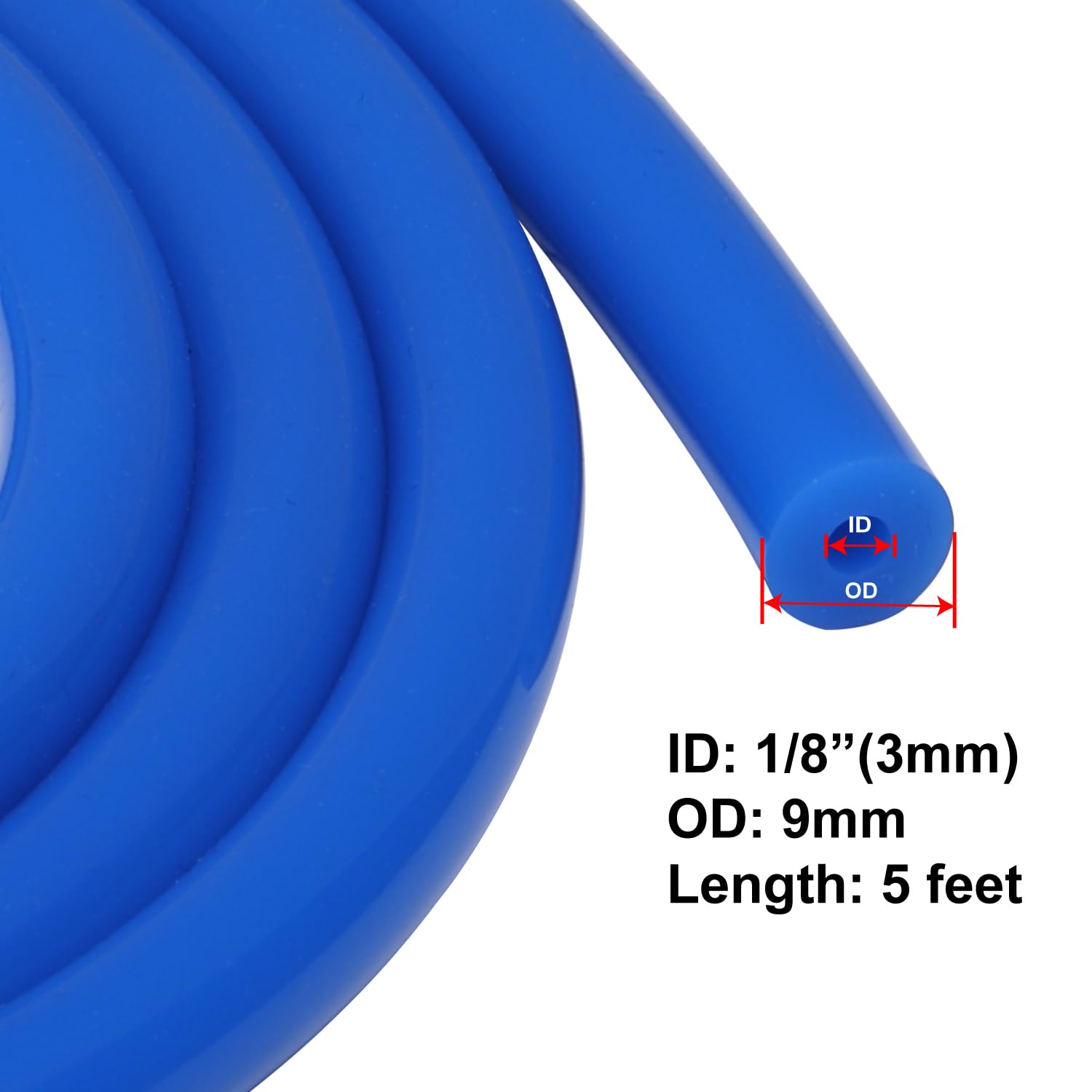 Podavelle 1/8'' 3mm ID Silicone Vacuum Hose Line Tubing 5FT Black 130 PSI Maximum Pressure