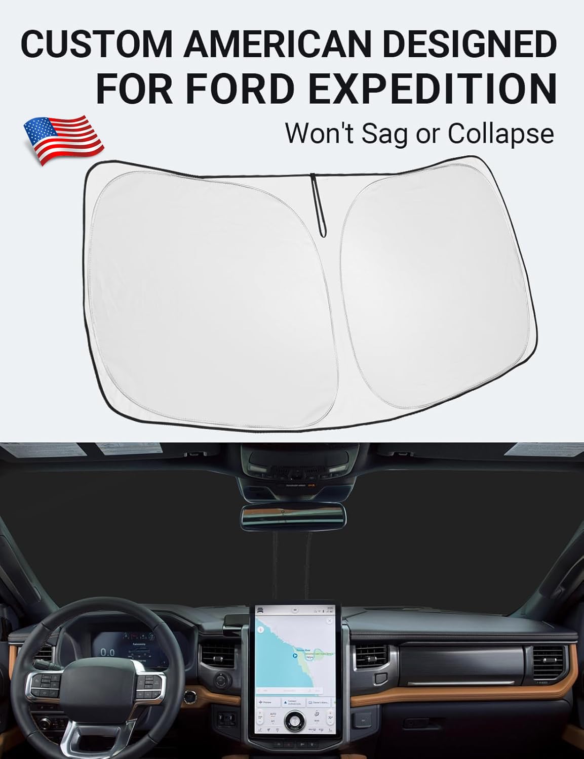 Proadsy 2025 Upgrade Windshield Sunshade Custom Fit 2018-2024 2025 Ford Expedition Reflective Heat Sun Uv Protector Foldable Fro
