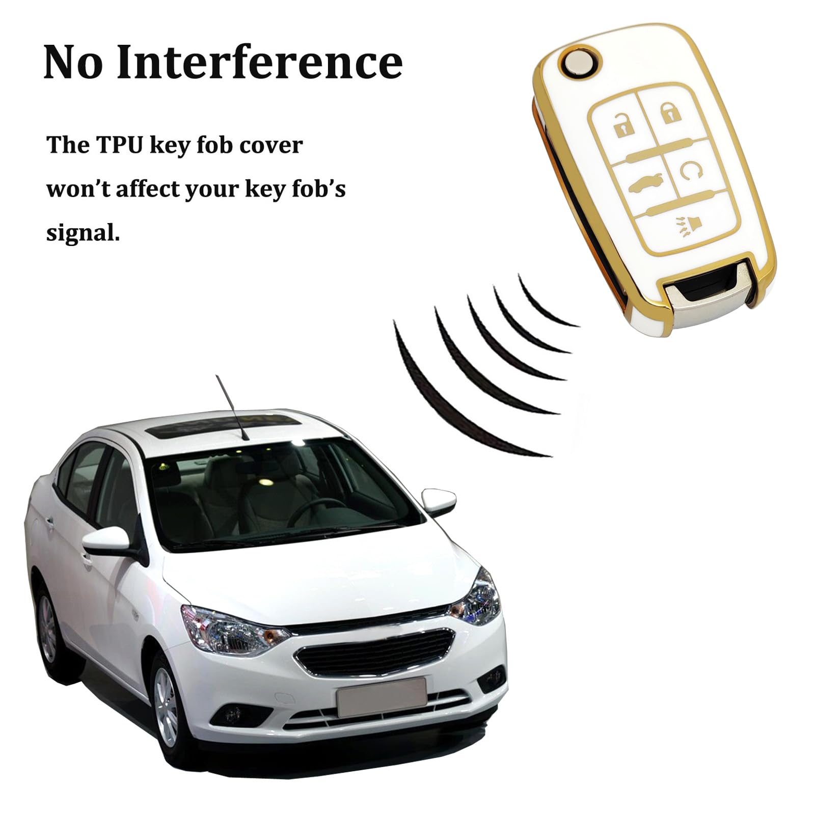 Arruweer Soft Tpu Key Fob Cover For Chevy Equinox Camaro Cruze Malibu Sonic Buick Gmc Terrain Flip Key Fob With Keychain