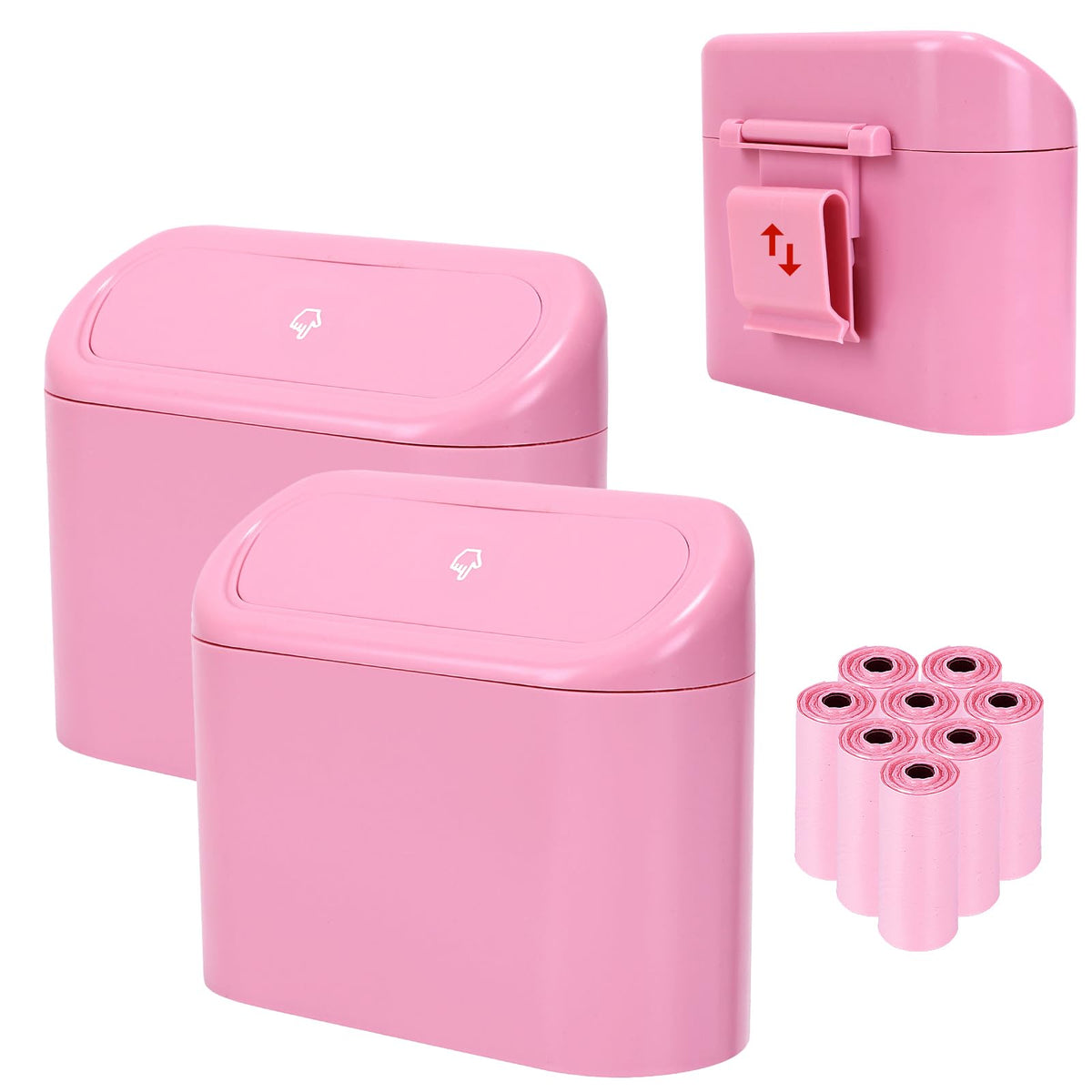 Ginsco 2 Pack Mini Car Trash Can With Lid, Small Car Garbage Can, Cute Leakproof Abs Trash Bin, Auto Accessories For Interior, G