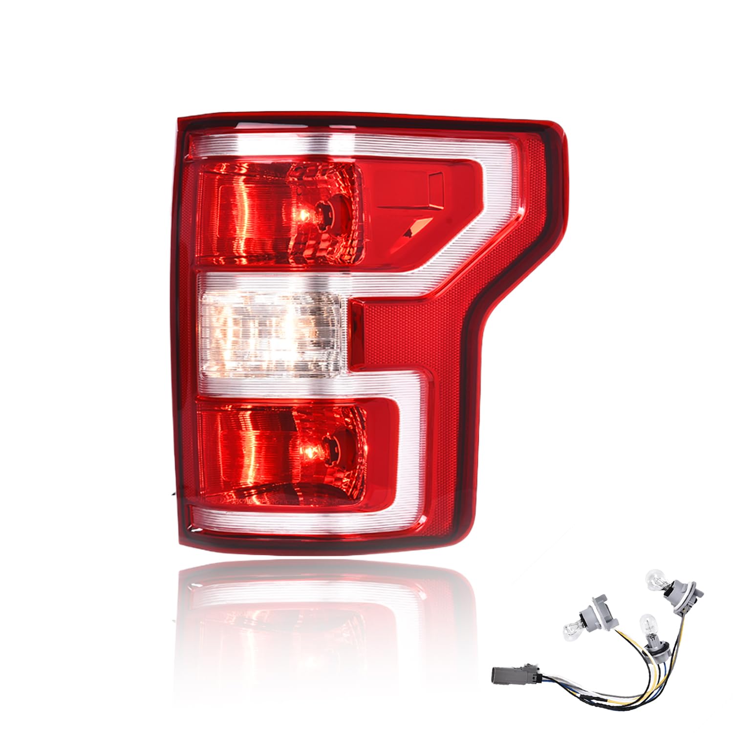Pit66 Rear Tail Lamp Light Assembly,Compatible With Ford F150 2018 2019 2020 Red Lens Chrome Housing W/Bulbs And Wiring Harness
