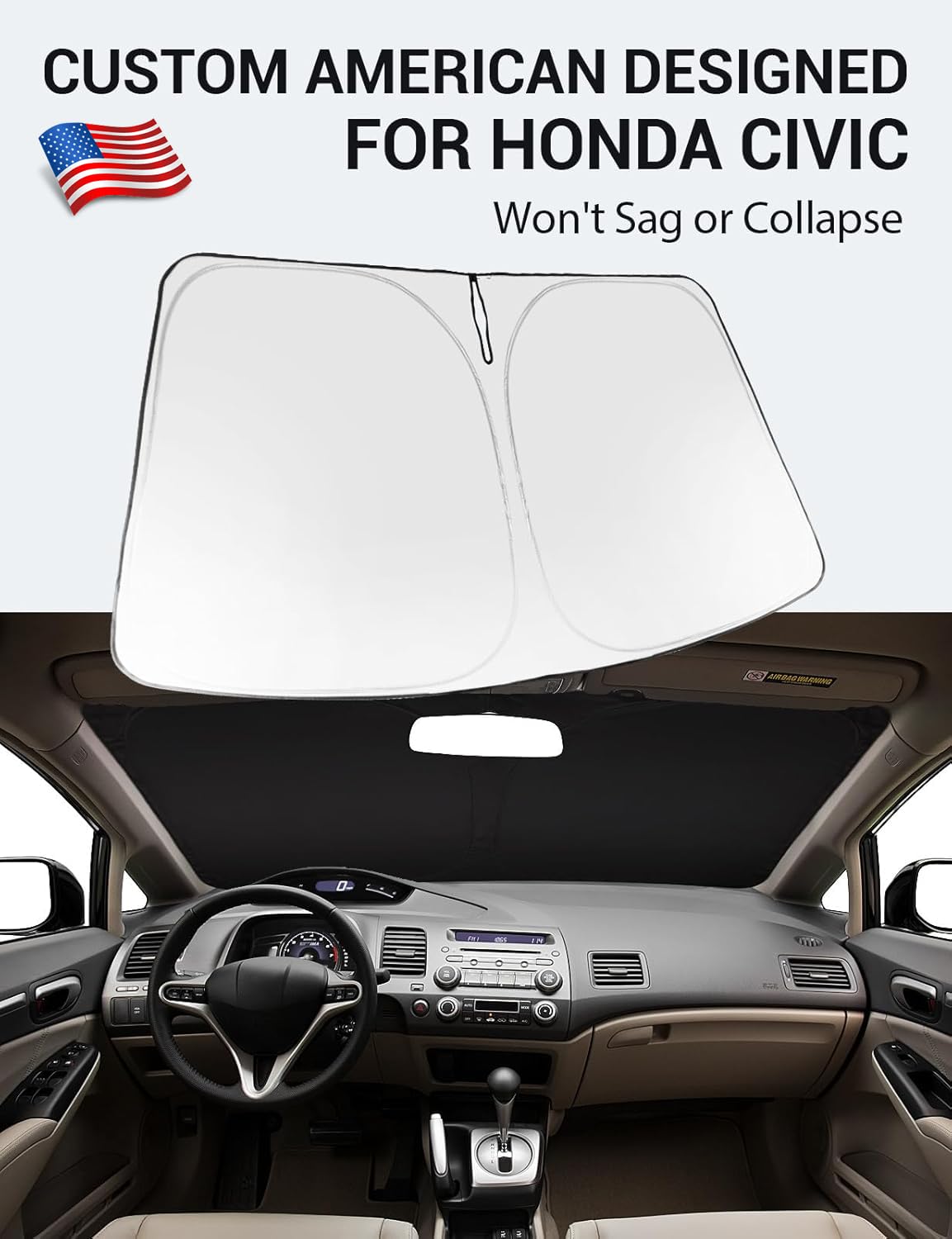 Proadsy 2025 Upgrade Windshield Sun Shade Custom Fit 2006-2011 Honda Civic Foldable Front Sunshade Protector Sun Visor Blocks Uv