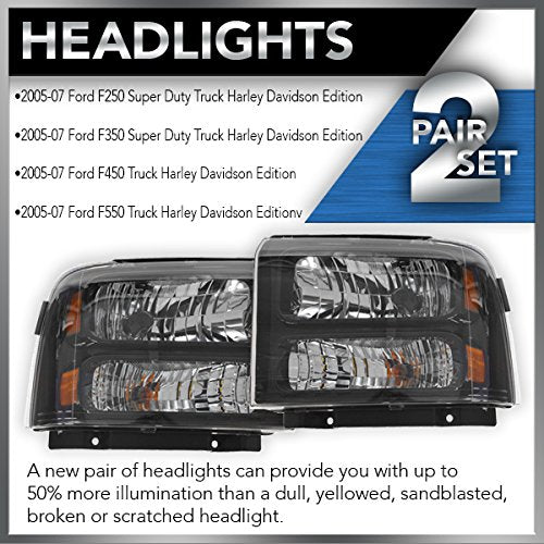 Trq Driver & Passenger Side Headlight Assembly Set Headlights Driver & Passenger Side Compatible With 2005-2007 Ford F-250 Super