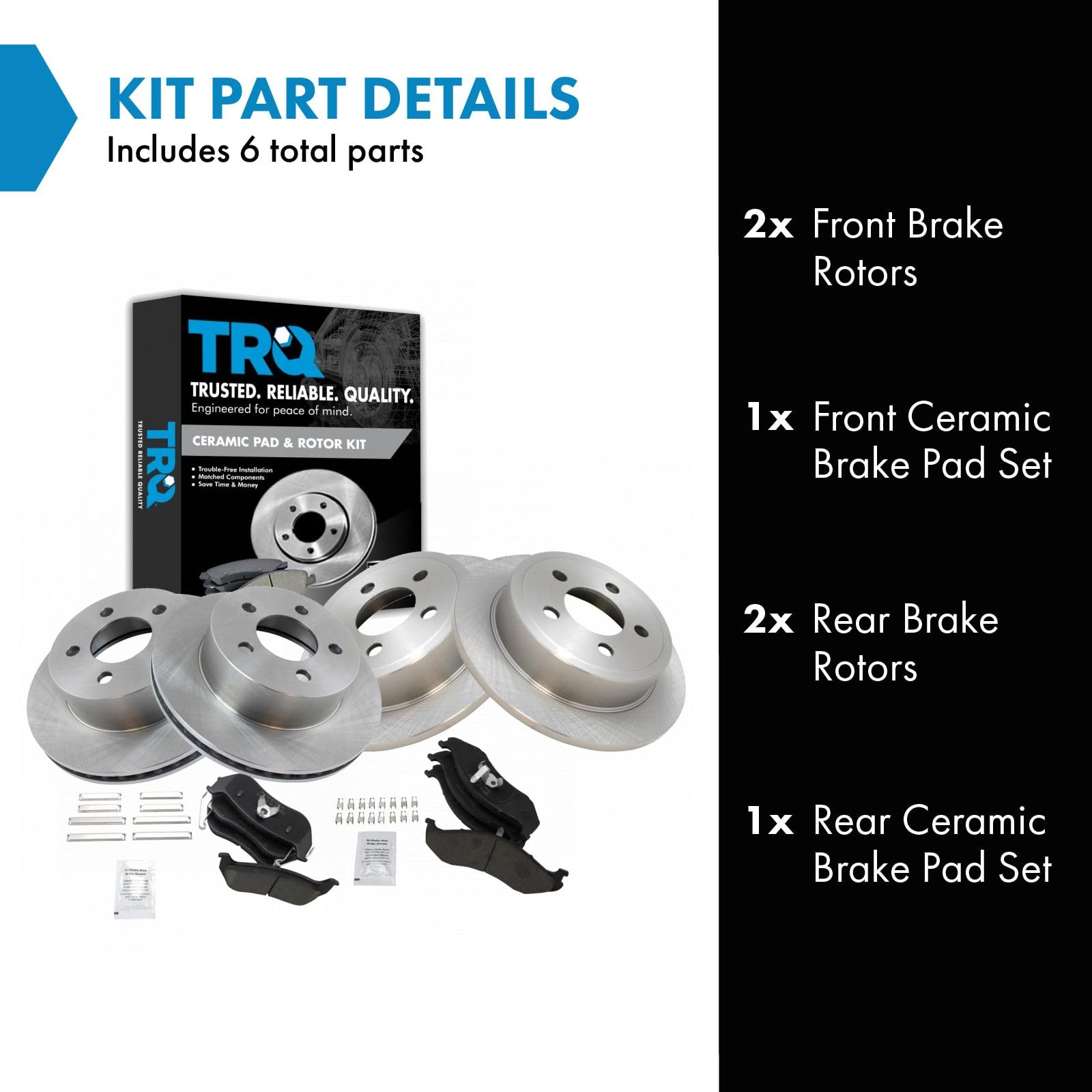 Trq Front And Rear Brake Pad & Rotor Kit Brake Pads Brake Rotor Ceramic Compatible With 2003-2006 Jeep Wrangler