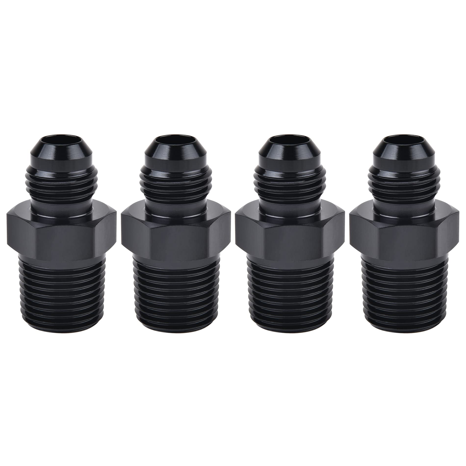 EVIL ENERGY 8AN Male Flare to 1/2'' NPT Pipe Fitting Adapter Aluminum Straight Black 4PCS