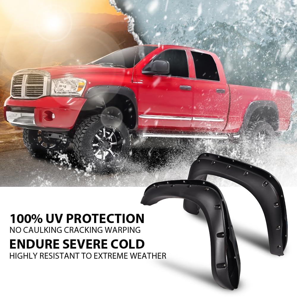 G-PLUS Pocket-Riveted Fender Flares, Compatible with Dodge Ram 2002-2008 1500/2003-2009 Ram 2500 3500, [Not Fit 2006-2009 8ft Lo