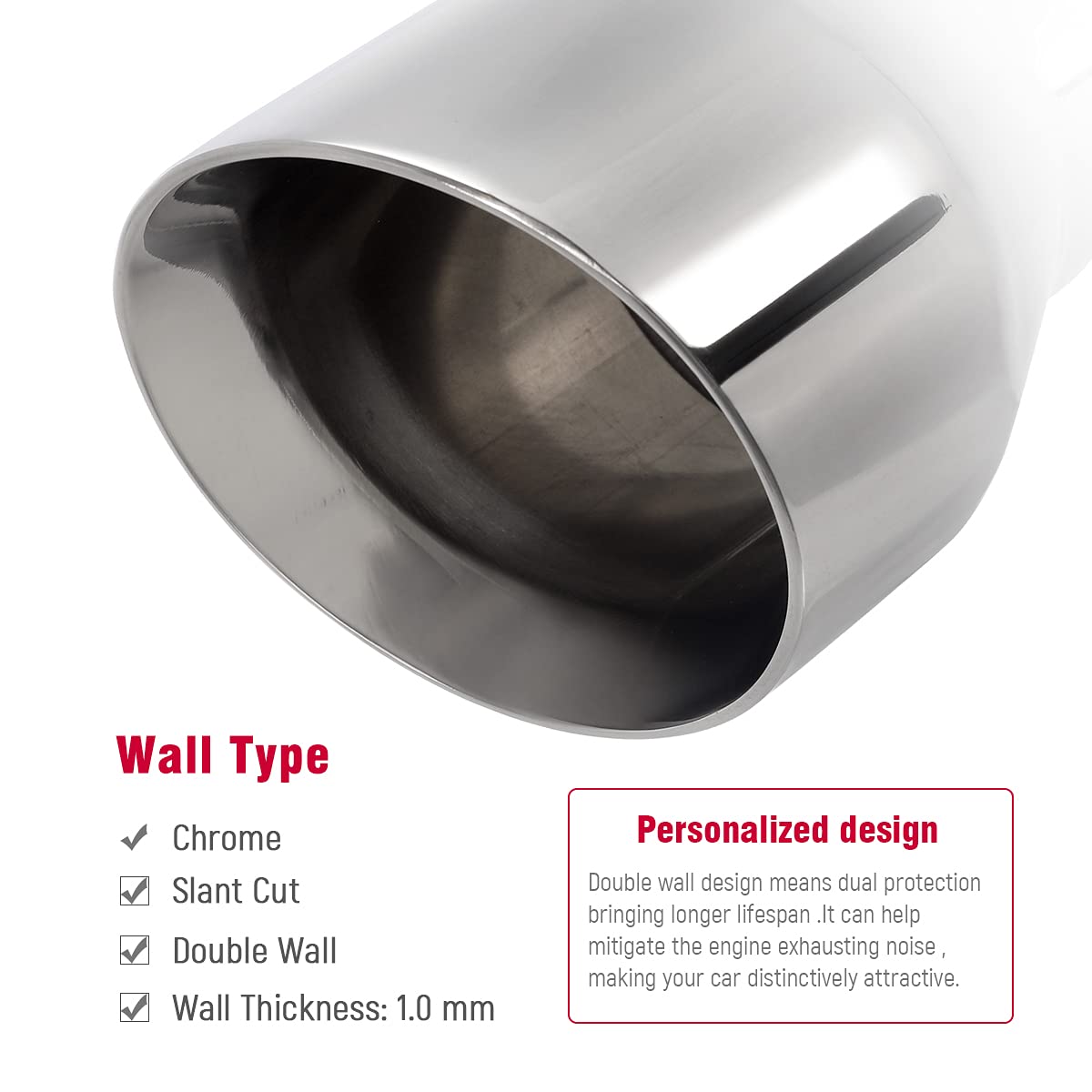 Upower 2.5 Inch Inlet Diesel Exhaust Tip 2.5 '' To 4 '' Exhaust Tailpipe 5 '' Long Double Wall 304 Stainless Steel Weld-On Round