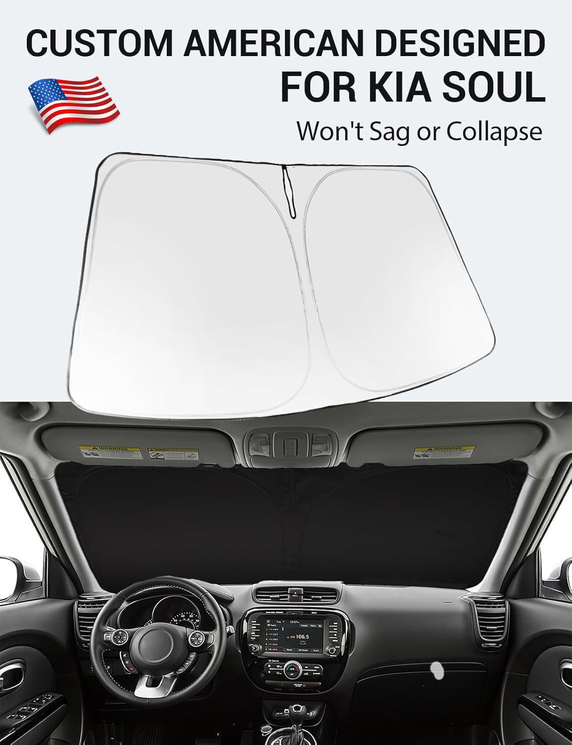 Proadsy 2025 Upgrade Windshield Sun Shade Custom Fit Kia Soul 2014-2019 4-Layer Foldable Front Sunshade Protector Sun Visor Bloc