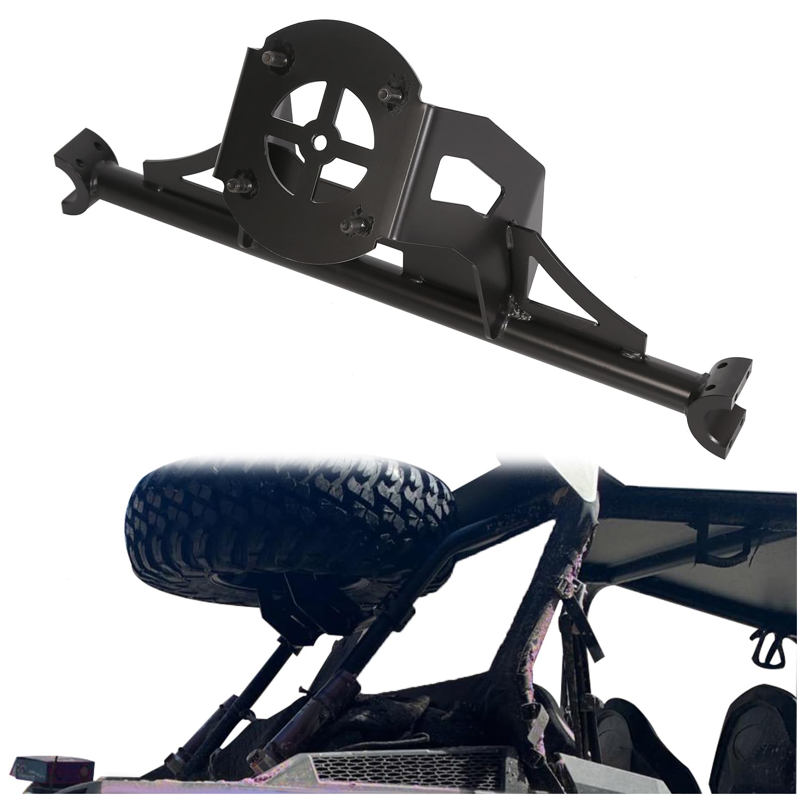 ECOTRIC Spare Tire Carrier Rack Mount Compatible with 2014-2023 Polaris RZR XP 1000 XP Turbo XP 4 1000 UP to 30'' TIRE