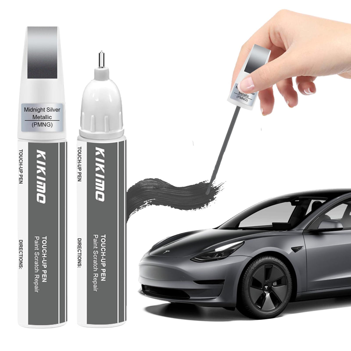 KIKIMO for Tesla Touch Up Paint(Midnight Silver Metallic(PMNG)), Car Paint Repair Kit for Tesla Model Y/3/S/X, 2 In 1 Scratches 