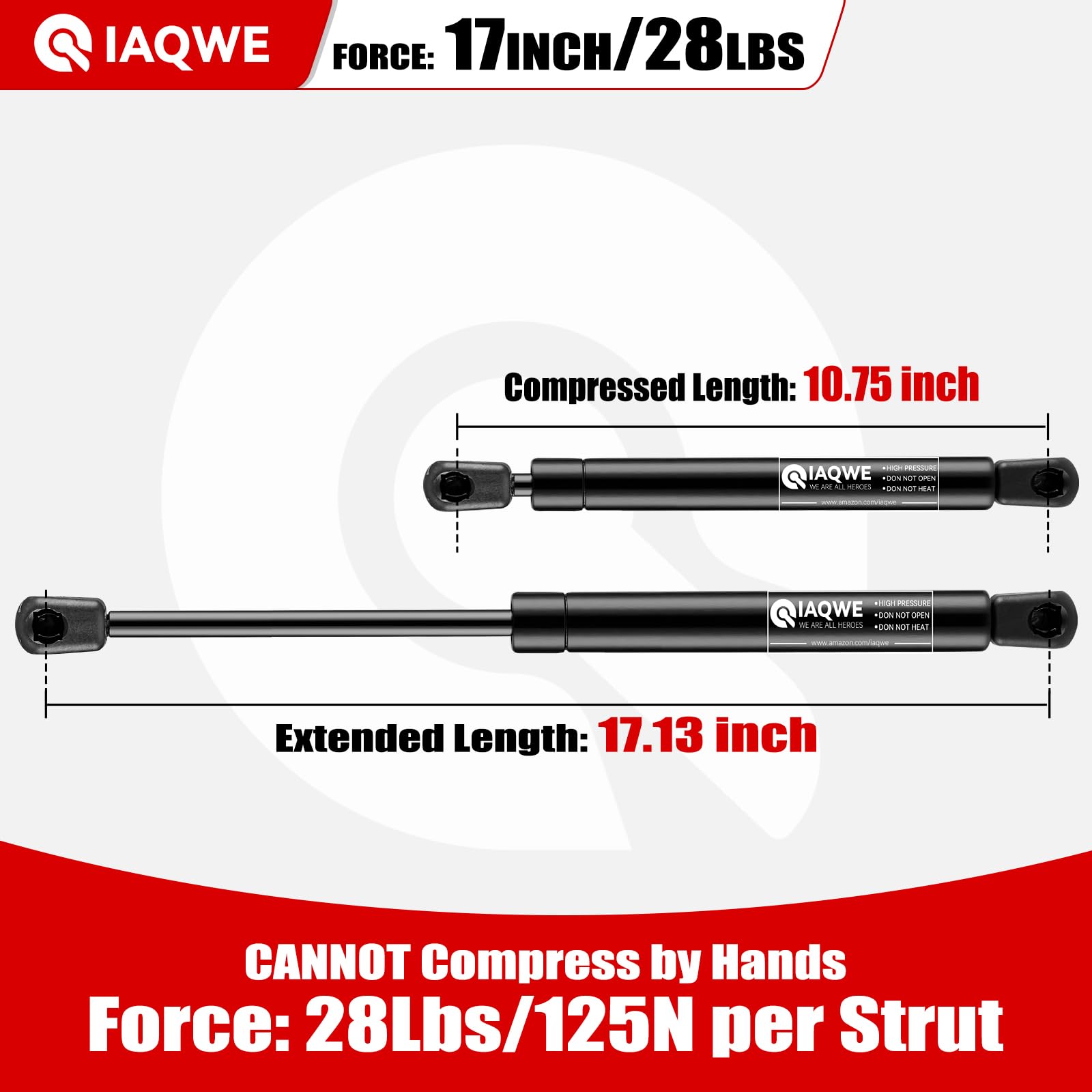 C16-02622 17 28Lbs/127N Gas Struts Spring Shocks Lift Support For Leer Are Snugtop Camper Shell Truck Topper Rear Window Truck Cap Canopy Door Boat Hatch Toolbox Lid 2Pcs By Iaqwe